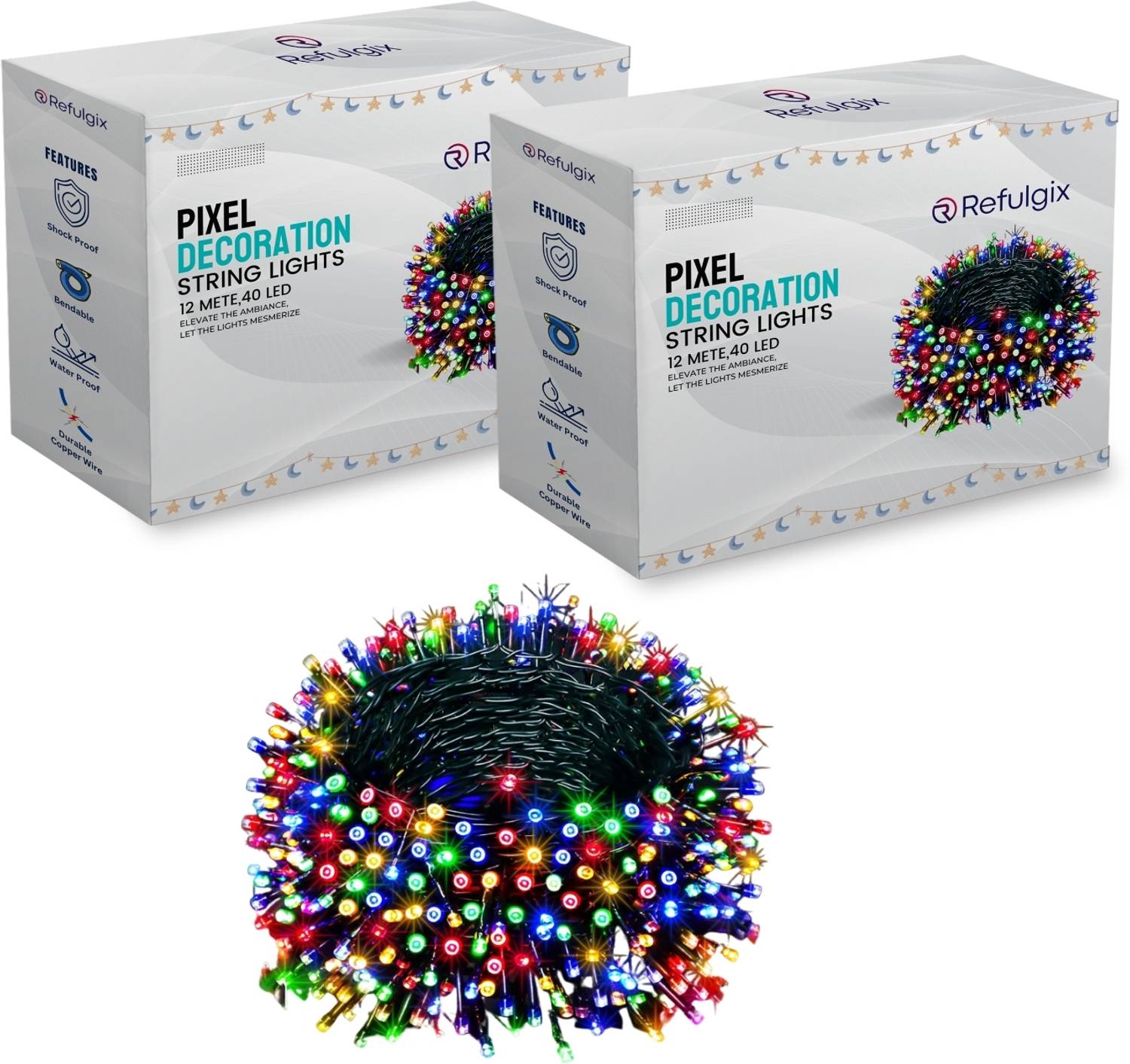 Refulgix 40 LEDs 12 m Multicolor Steady String Rice Lights (Pack