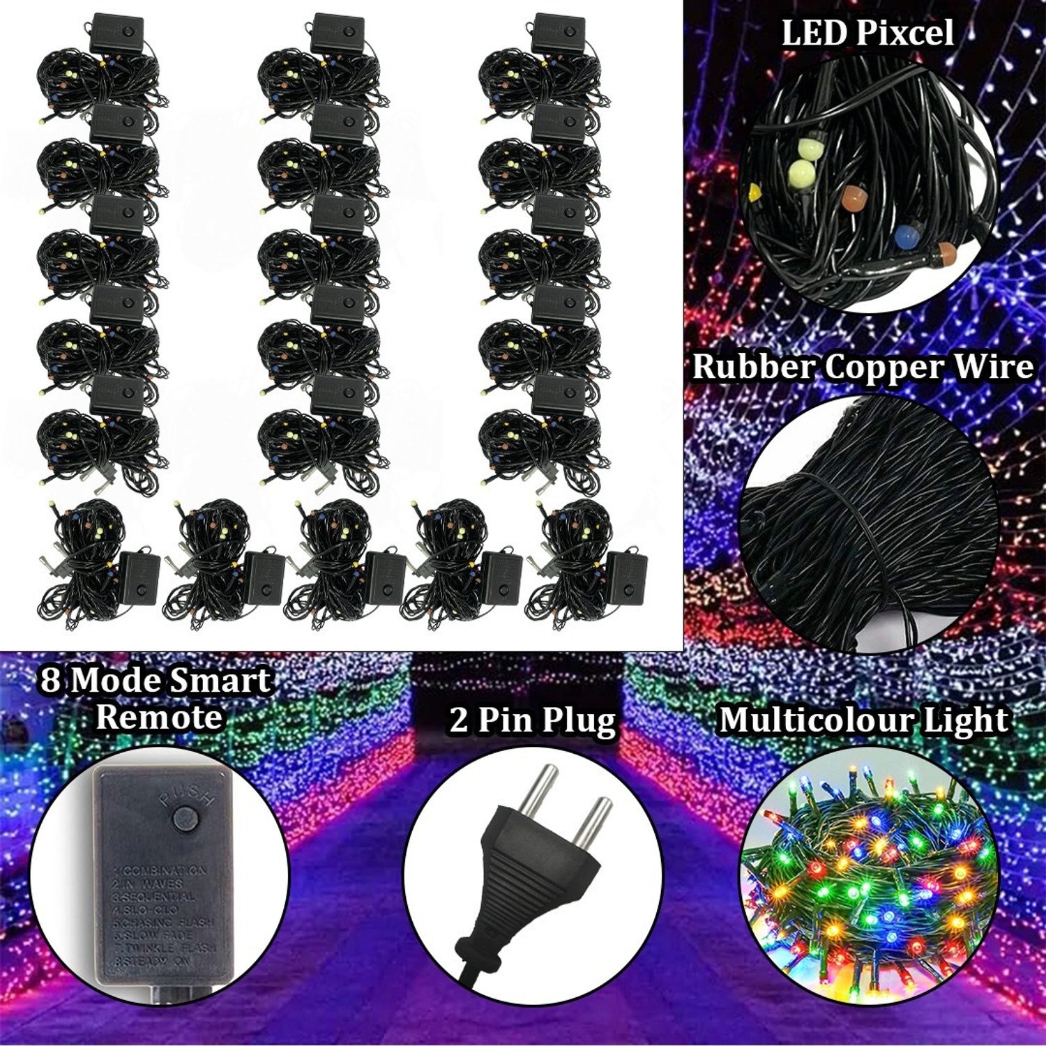 Image of FIZZYTECH 40 LEDs 11 m Multicolor Flickering String Rice Lights