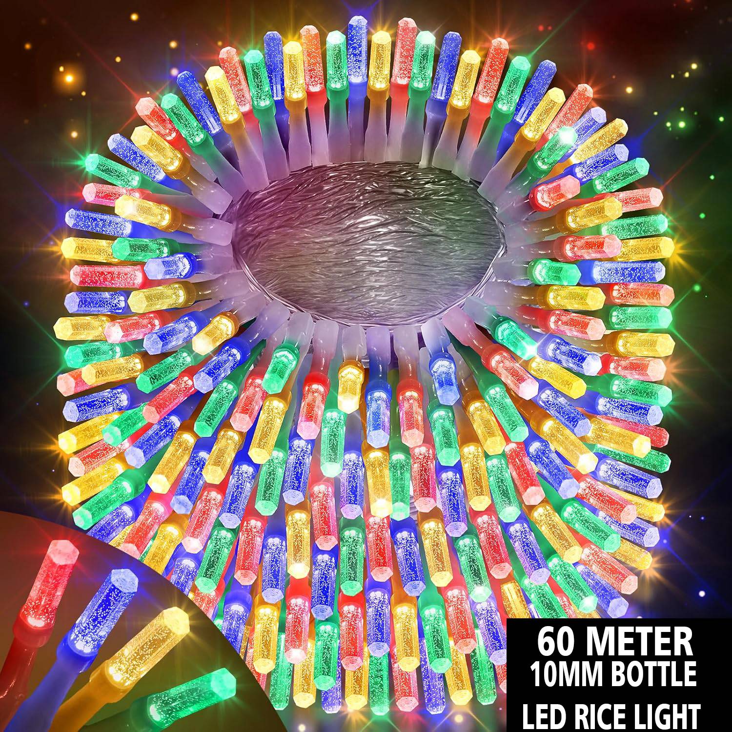 MEKIA 220 LEDs 60 m Multicolor Flickering, Color Changing Bottle