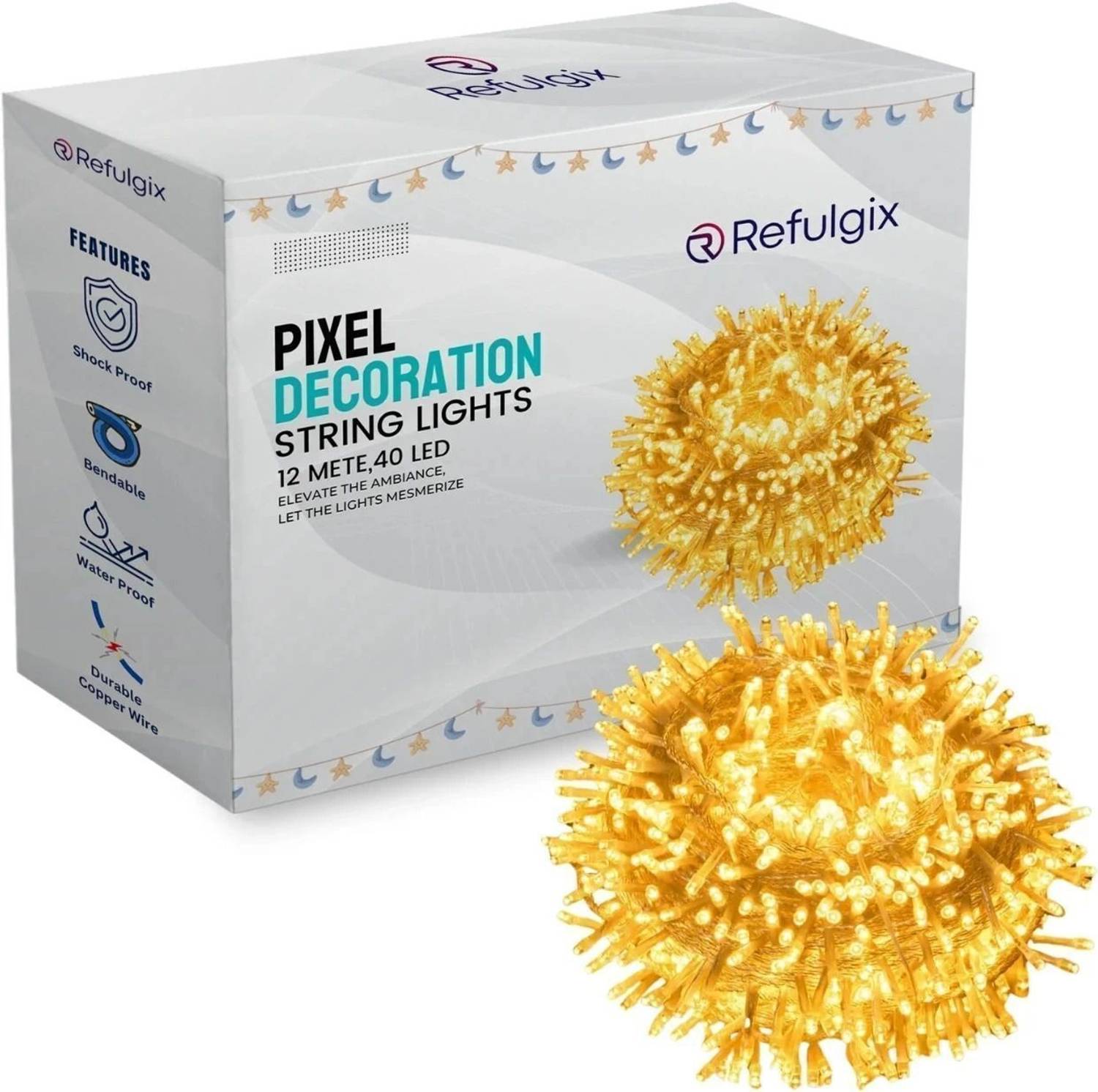 Refulgix 40 LEDs 12 m Yellow Steady String Rice Lights (Pack of 1