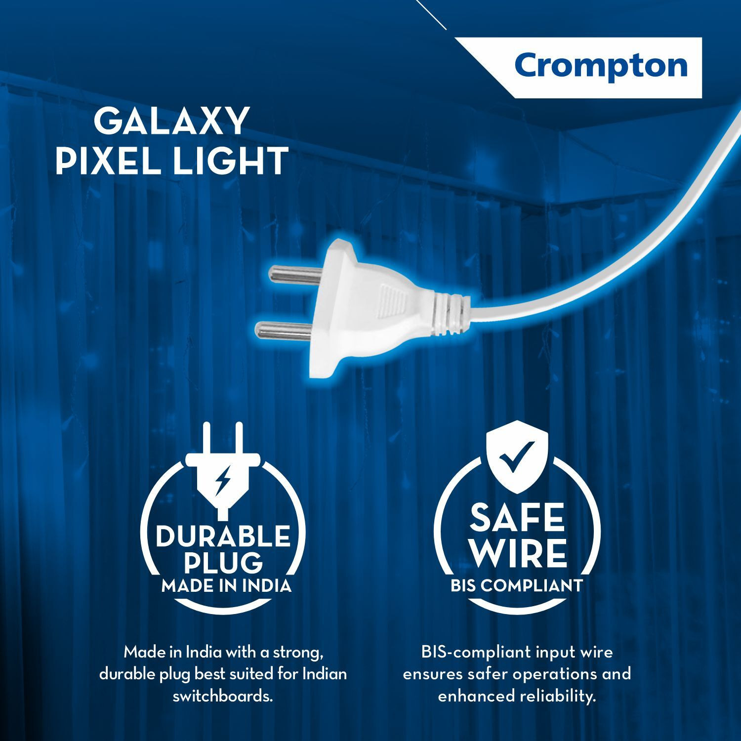 Image of Crompton 48 LEDs 10 m Blue Steady String Rice Lights