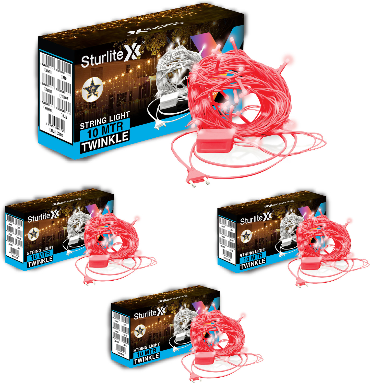 Image of Sturlite 46 LEDs 10 m Red Flickering, Steady Bulb Rice Lights