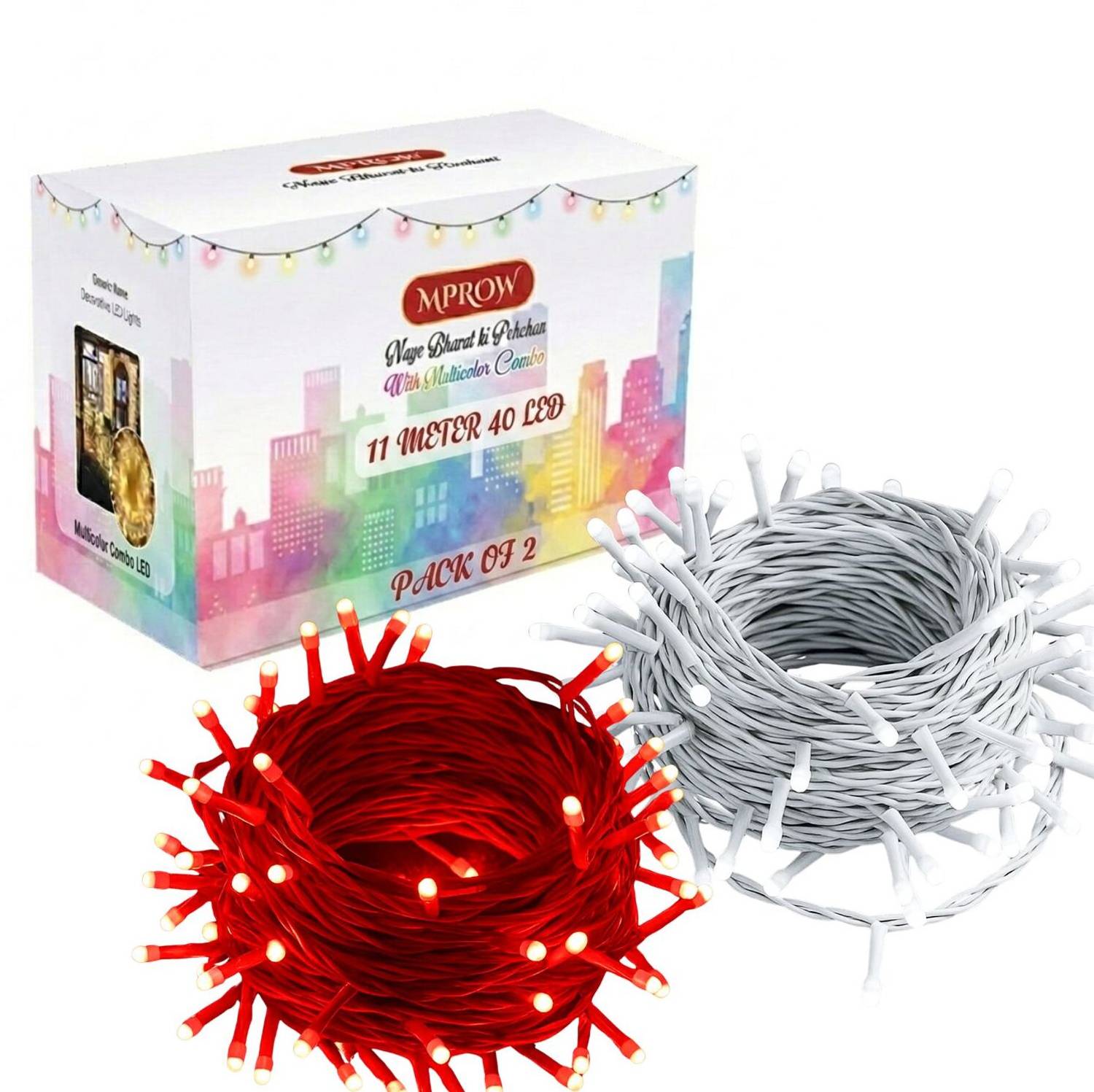 MPROW 40 LEDs 11 m Red, White Steady String Rice Lights (Pack of