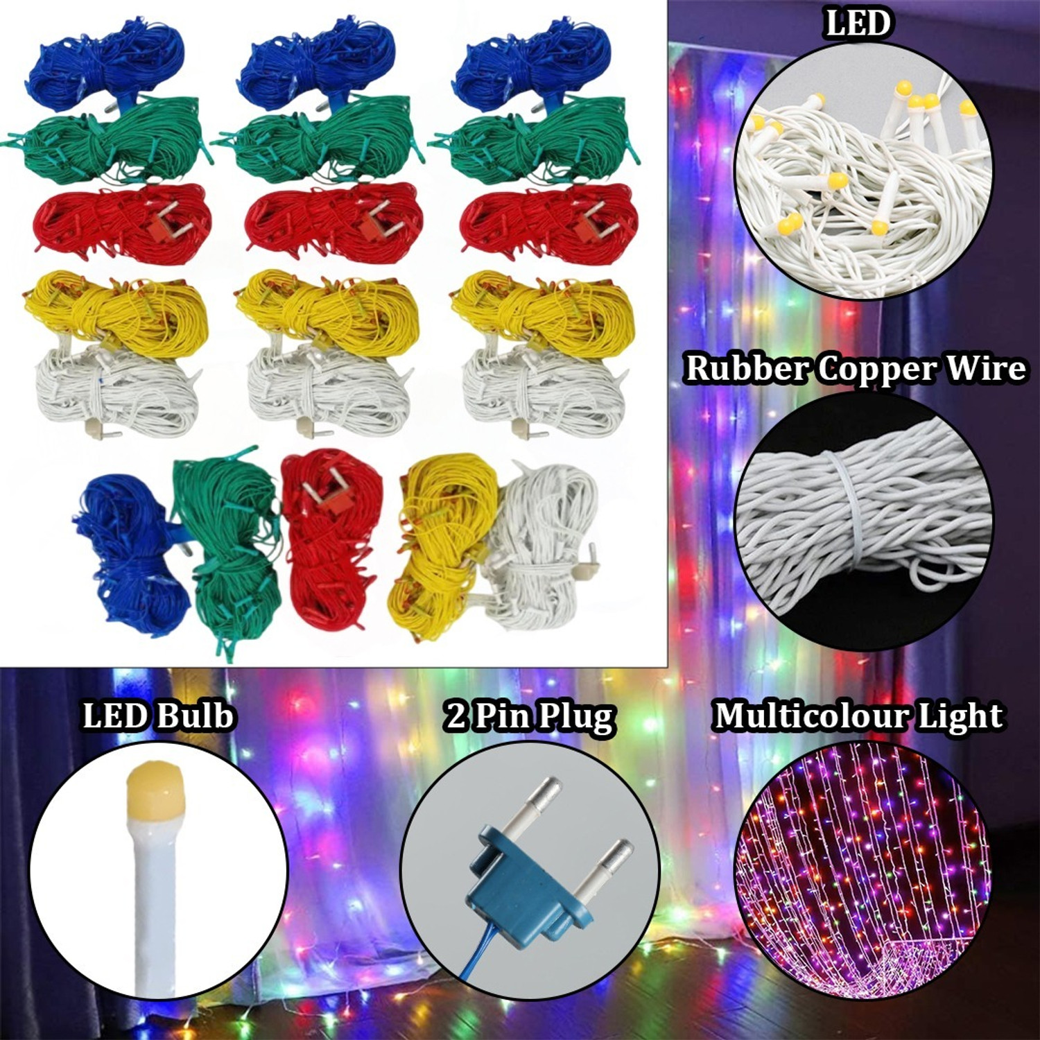 Image of FIZZYTECH 60 LEDs 20 m Multicolor Steady String Rice Lights