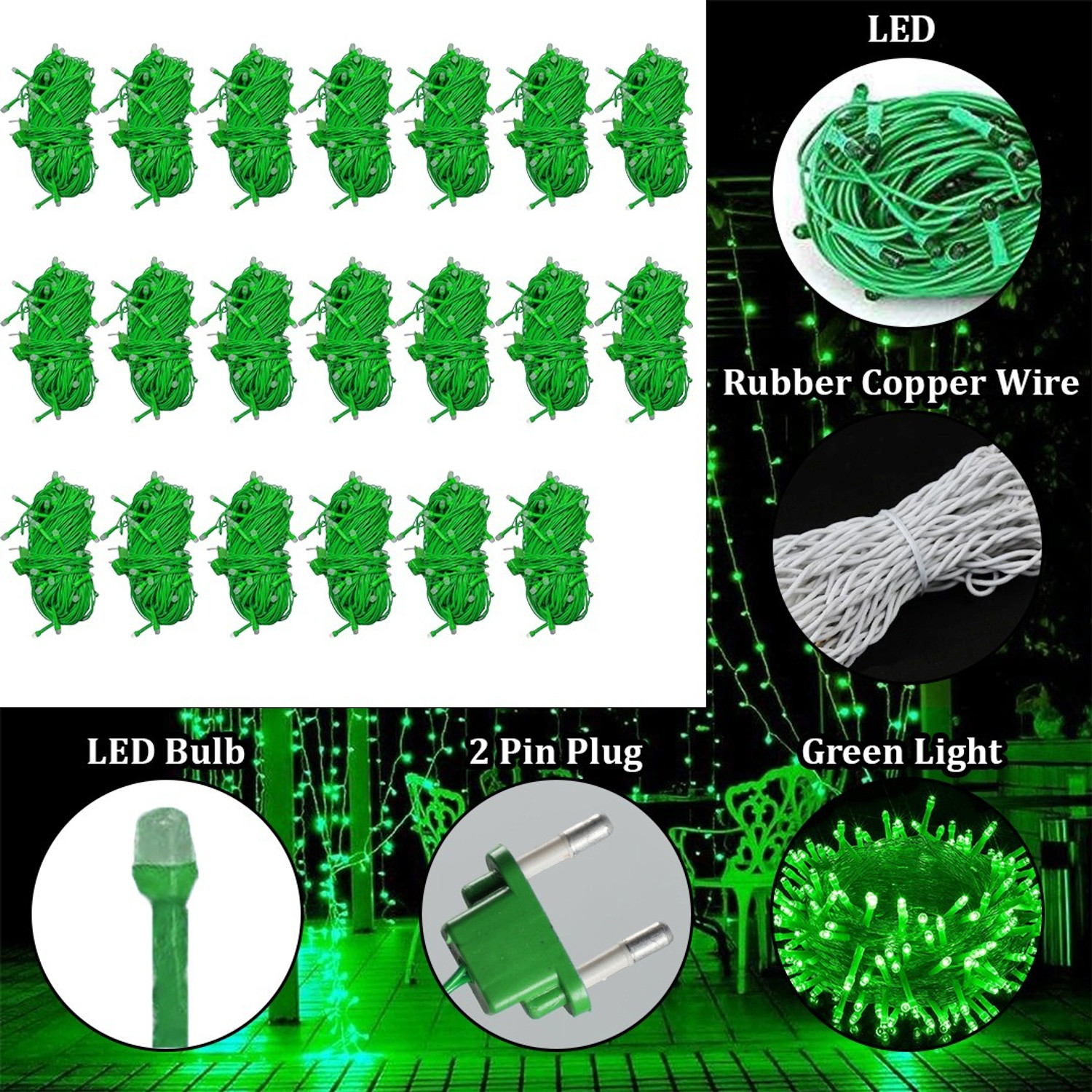 Image of FIZZYTECH 60 LEDs 20 m Green Steady String Rice Lights