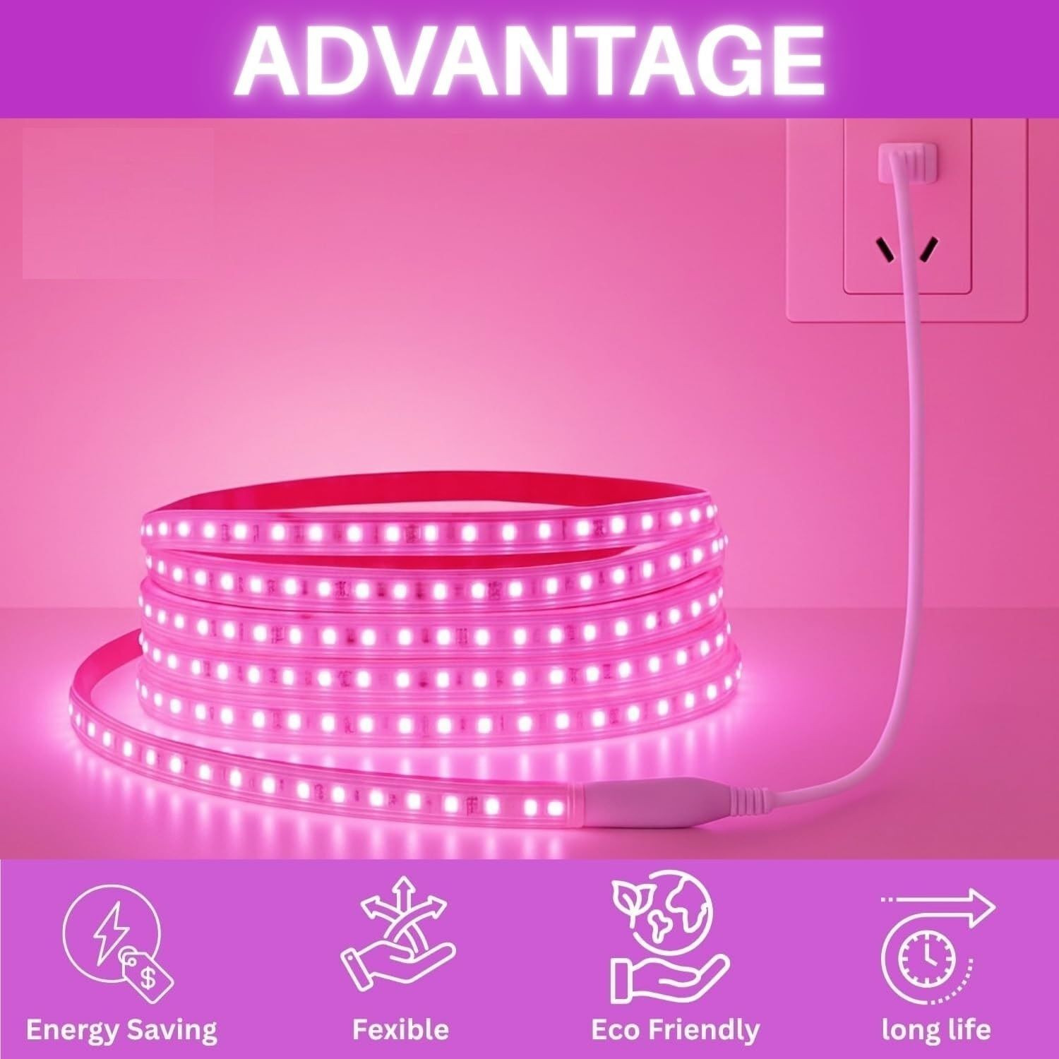 Image of Errol 360 LEDs 3 m Pink Steady Strip Rice Lights