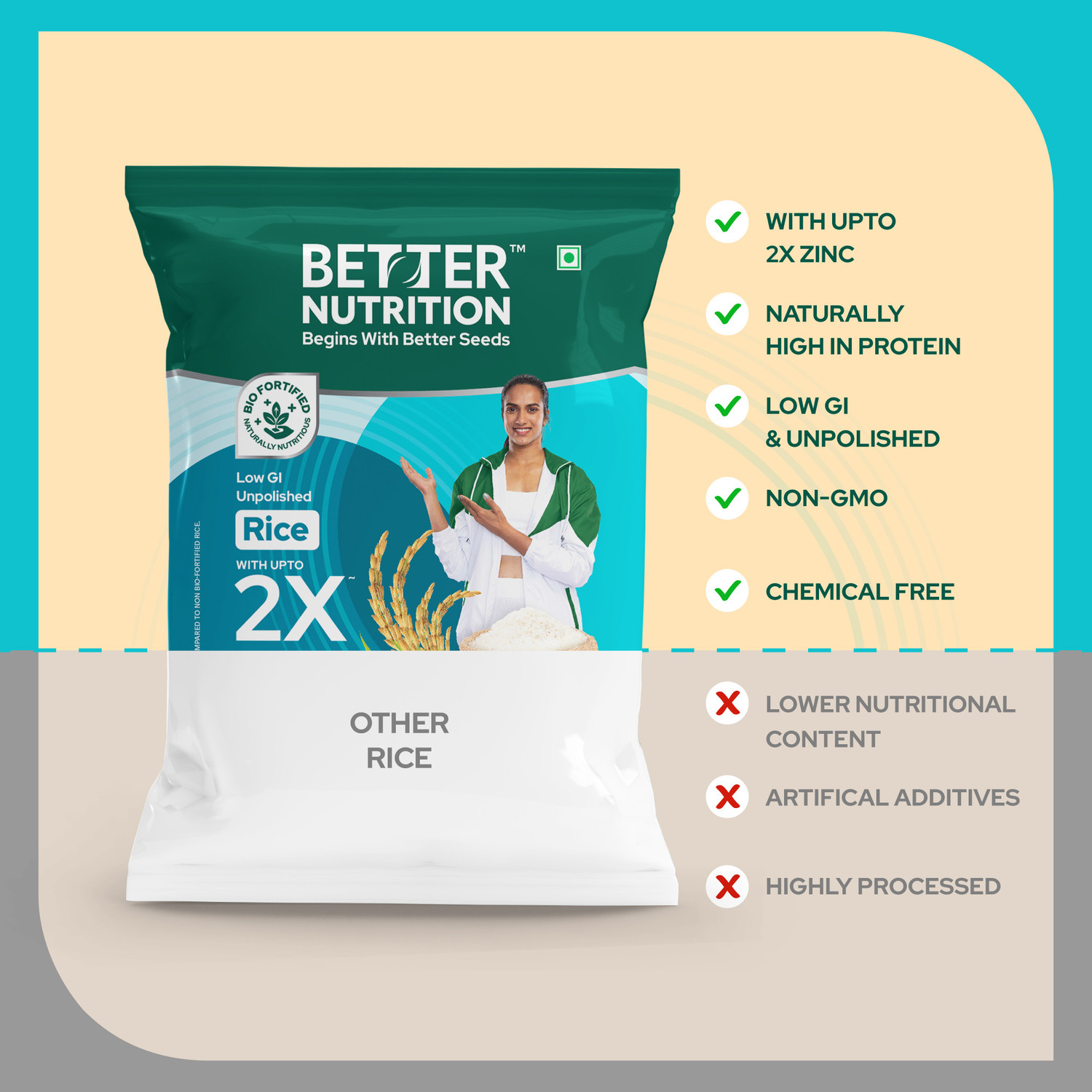 Image of Better Nutrition Biofortified Rice: Rich in Iron, Zinc & Protein | 100% Natural | 2+2 kg Everyday Rice (Medium Grain, Unpolished)