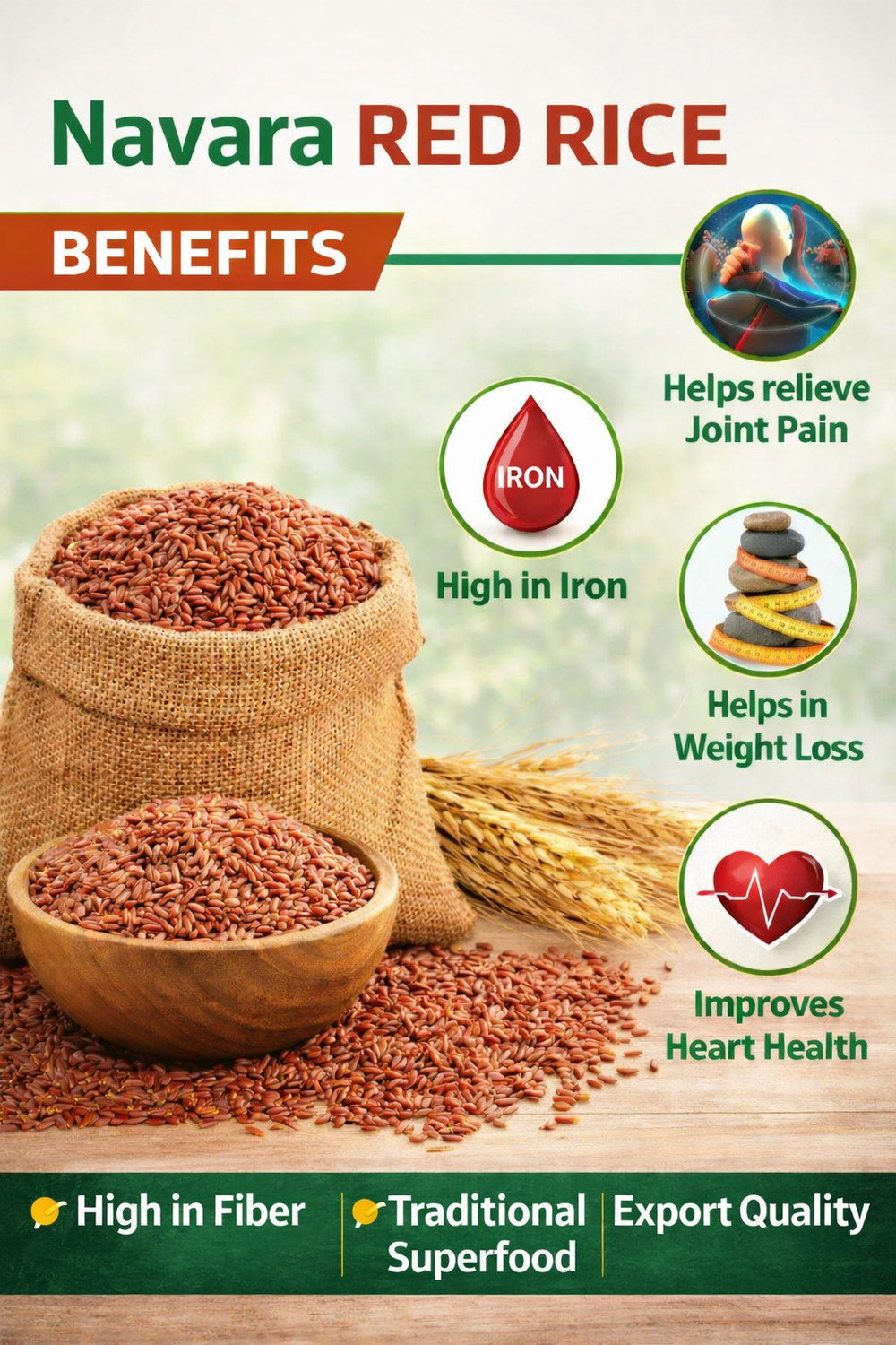 Image of Gow Bless Red Rice - 5kg | Medicinal Rice | Rich in Antioxidants Red Navara Rice (Medium Grain, Unpolished)