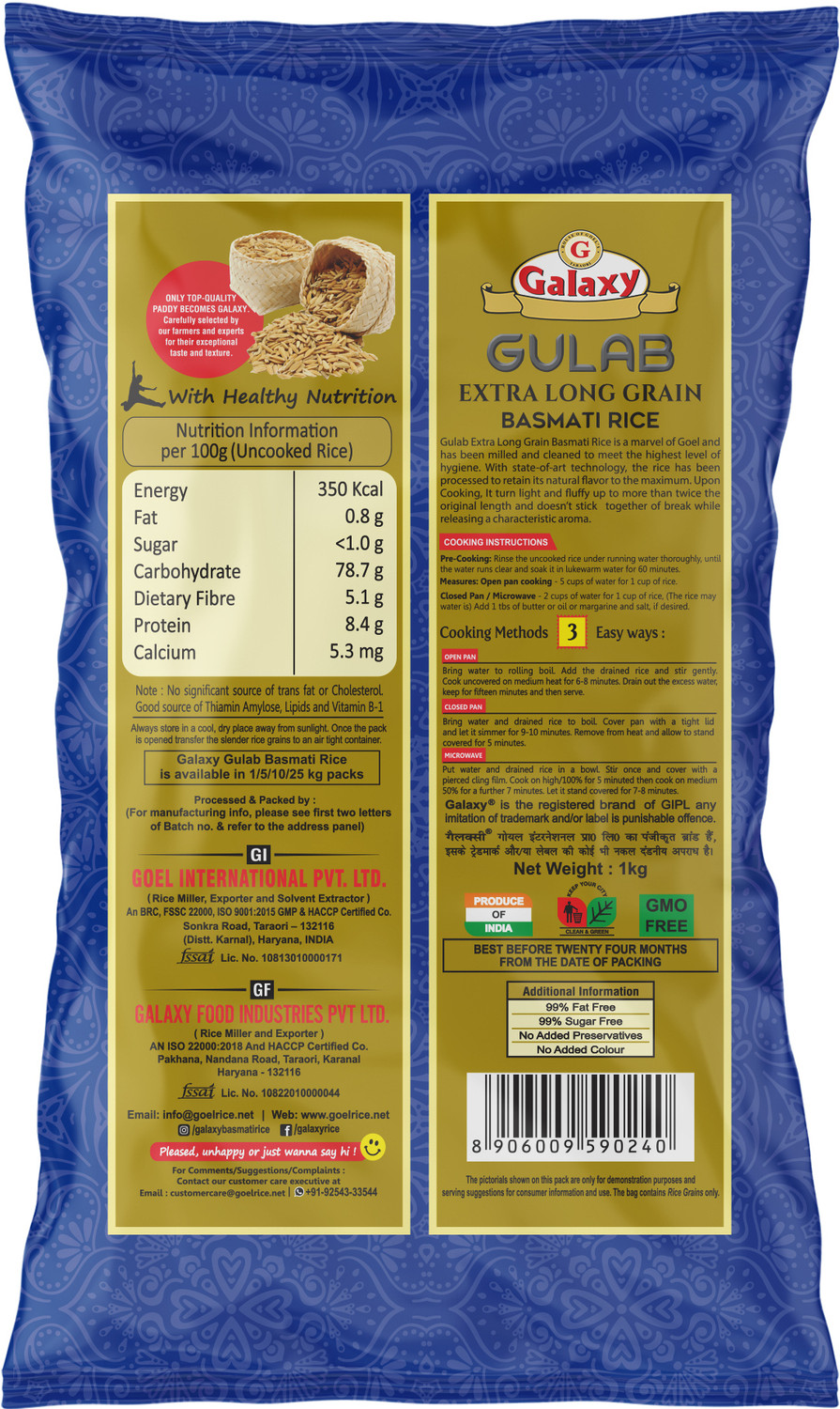 Image of GALAXY Extra Long Grain Basmati Rice - 1 Kg Basmati Rice (Long Grain, Polished)
