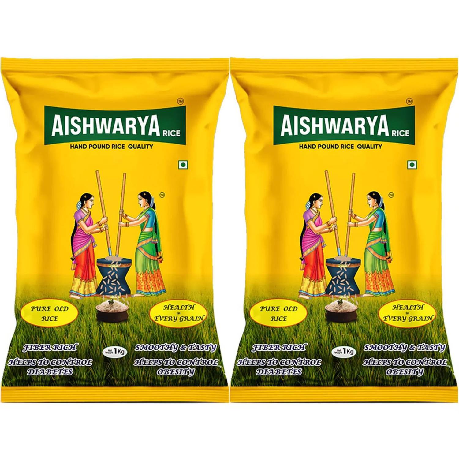 Aishwarya hand pound rice 2 kg Brown Raw Rice (Medium Grain, Unpolished)