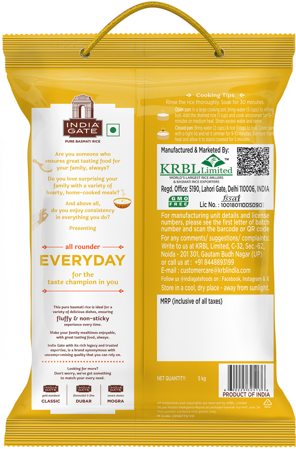 Image of INDIA GATE All Rounder Everyday | Aged Rice | Fluffy & Non-Sticky Basmati Rice (Medium Grain, Polished)