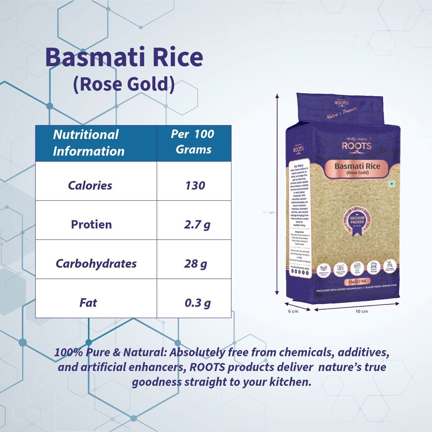 Image of wings impex roots Roots Basmati Rice Rose Gold Basmati Rice (Long Grain)