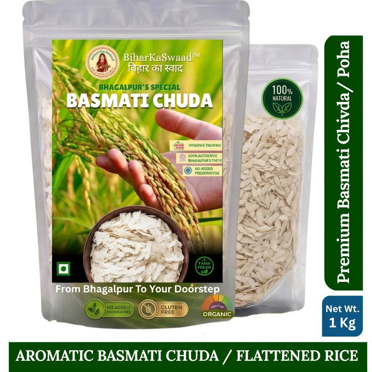 BIHARKASWAAD Authentic Basmati Chura Bhagalpur's Special Aromatic Beaten Rice (Poha) Basmati Rice (Long Grain, Raw)
