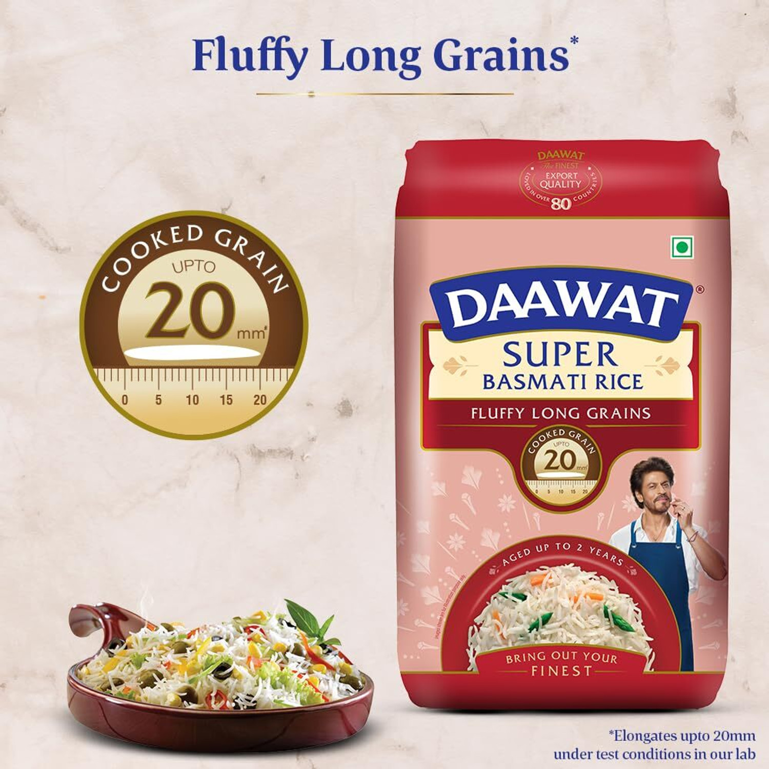 Image of Daawat Super Basmati Rice 1Kg | Fluffy Long Grains| Cooked upto 20mm*|A Basmati Rice (Long Grain, Raw)