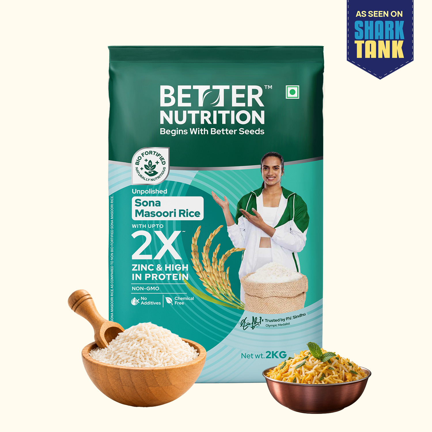 Image of Better Nutrition Biofortified Soona Masoori Rice 2kg Sona Masoori Rice (Small Grain, Unpolished)