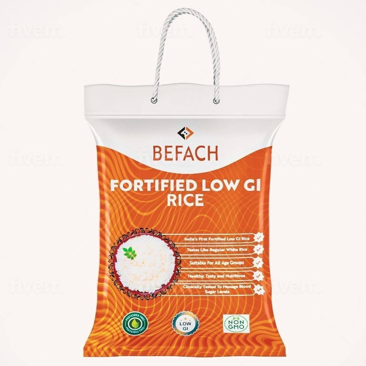 Befach Diabetic Friendly / Low Glycemic (GI) Index Sona Masoori Rice (Medium Grain, Polished)