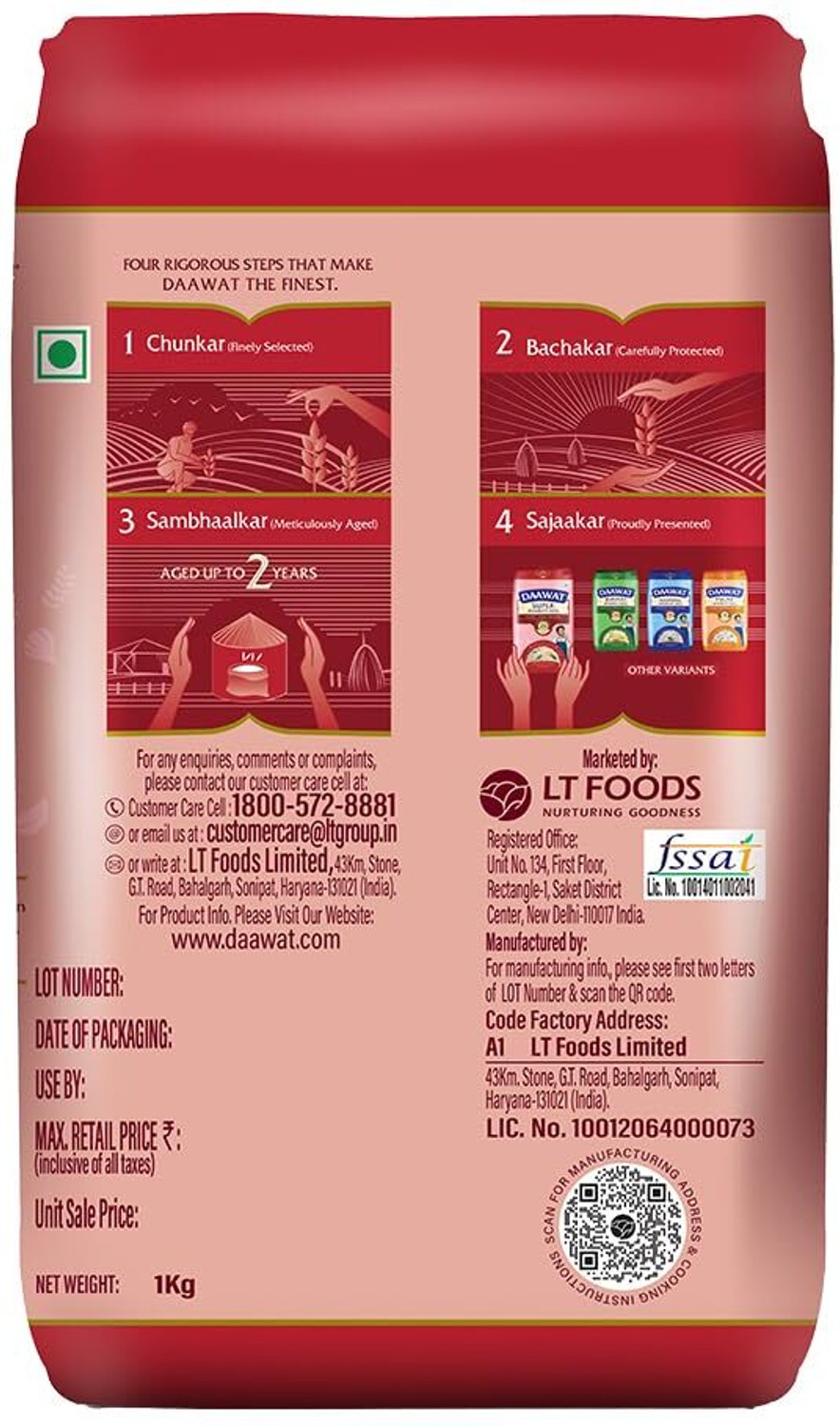 Image of Daawat Super Basmati Rice 1Kg | Fluffy Long Grains| Cooked upto 20mm*|A Basmati Rice (Long Grain, Raw)