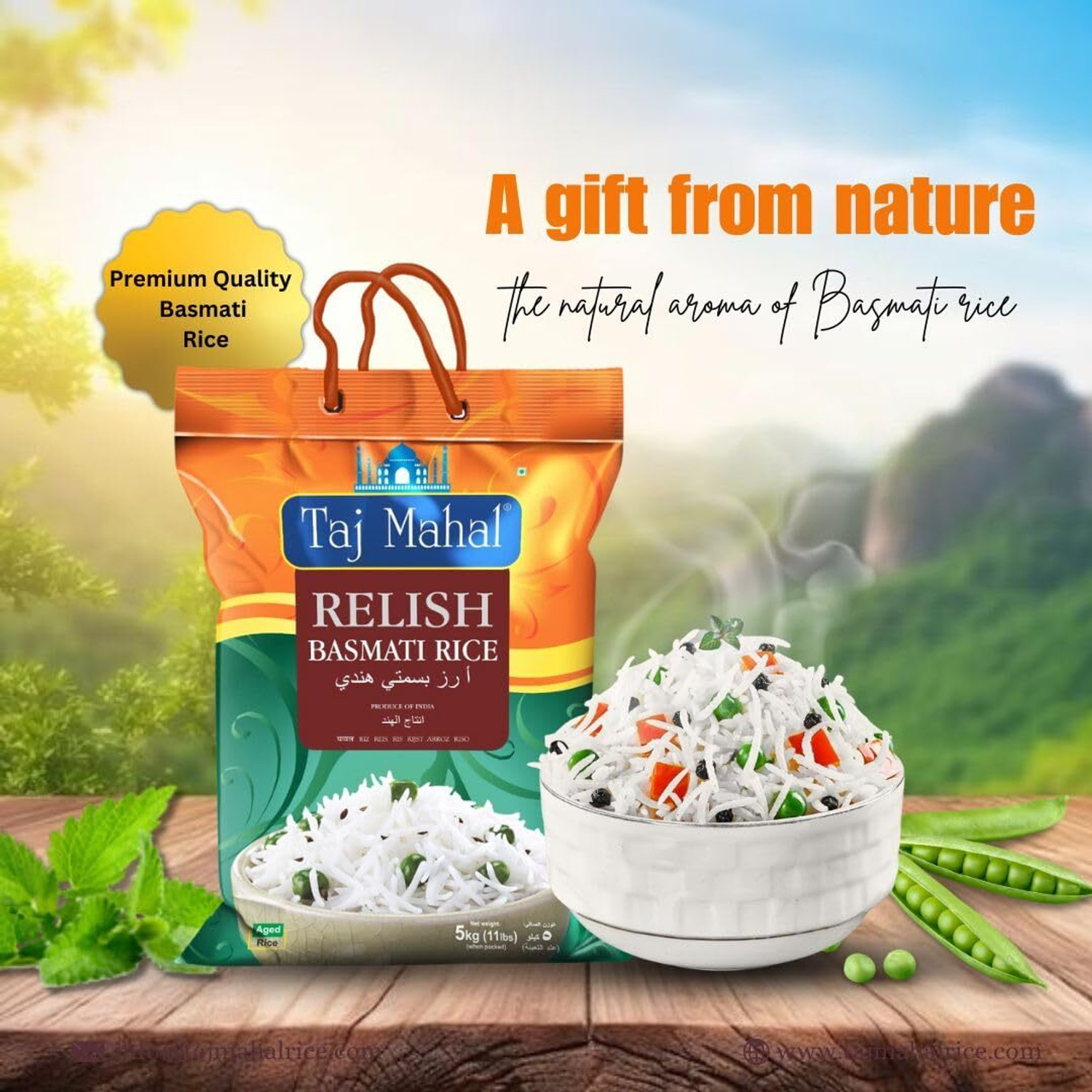 Image of Taj Mahal Relish Non-Sticky & Fluffy Naturally Aged Basmati Rice (Long Grain, Steam)