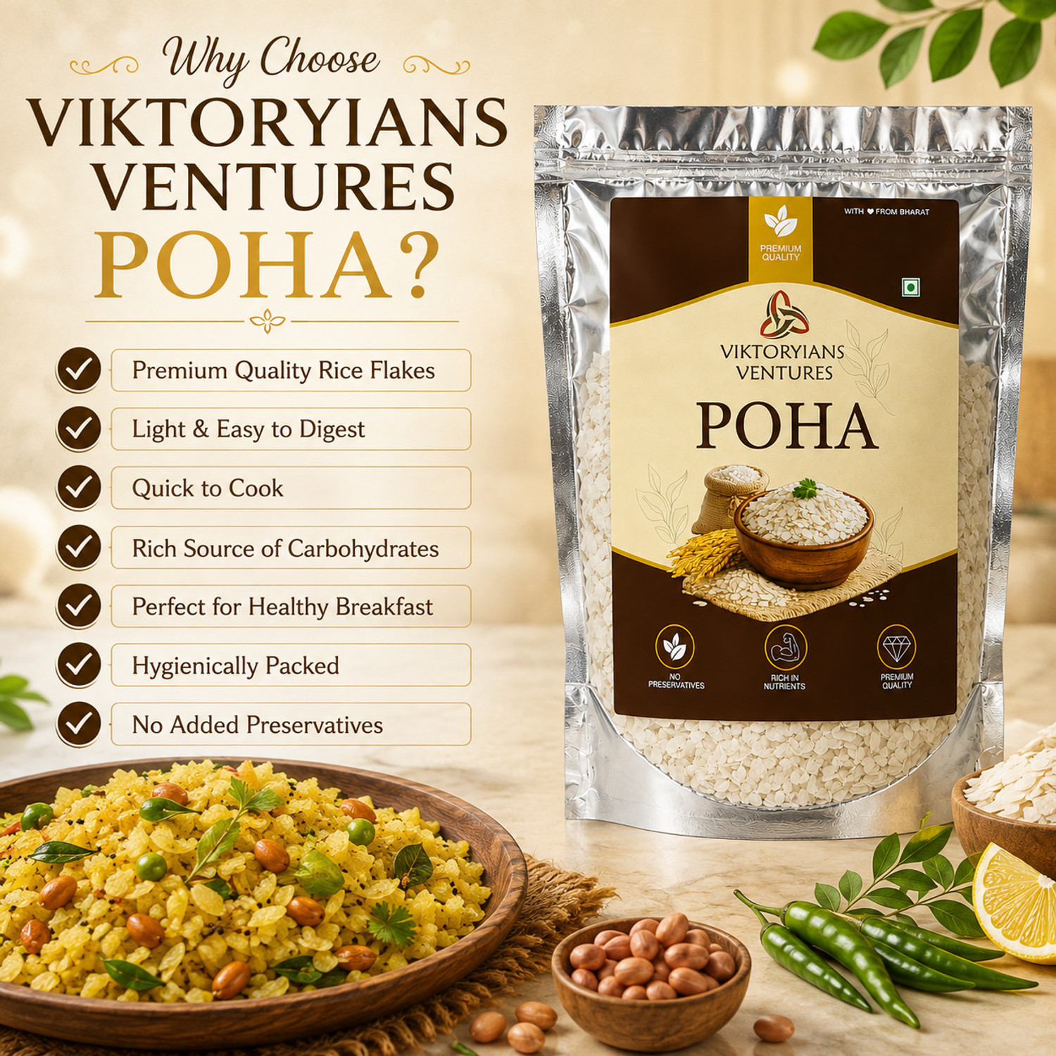 Image of VIKTORYIANS VENTURES Premium Poha 500GM Poha (Medium Grain)
