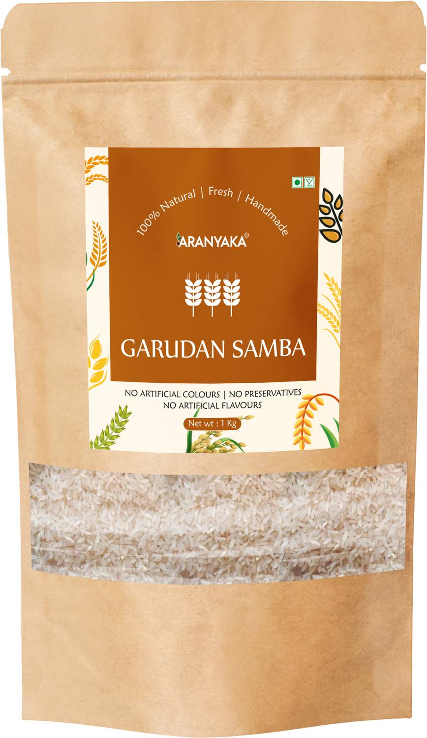 ARANYAKA Garudan Samba Brown Rice 1000g (Kadaikazhuthan Rice)|Hand pounded| Brown Forbidden Rice (Small Grain, Parboiled)