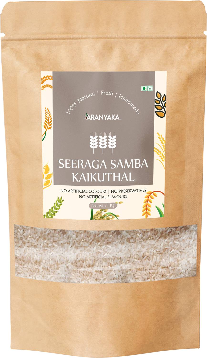 ARANYAKA Jeera Samba Kaikuthal Rice|Gobindo Bhog|Pulao Rice Chawal|Biryani Rice| Brown Jeera Samba Rice (Small Grain, Boiled)
