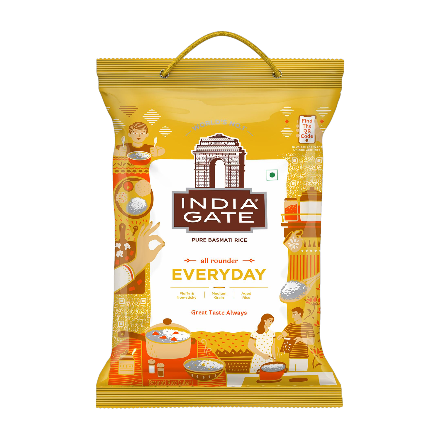 Image of INDIA GATE All Rounder Everyday | Aged Rice | Fluffy & Non-Sticky Basmati Rice (Medium Grain, Polished)