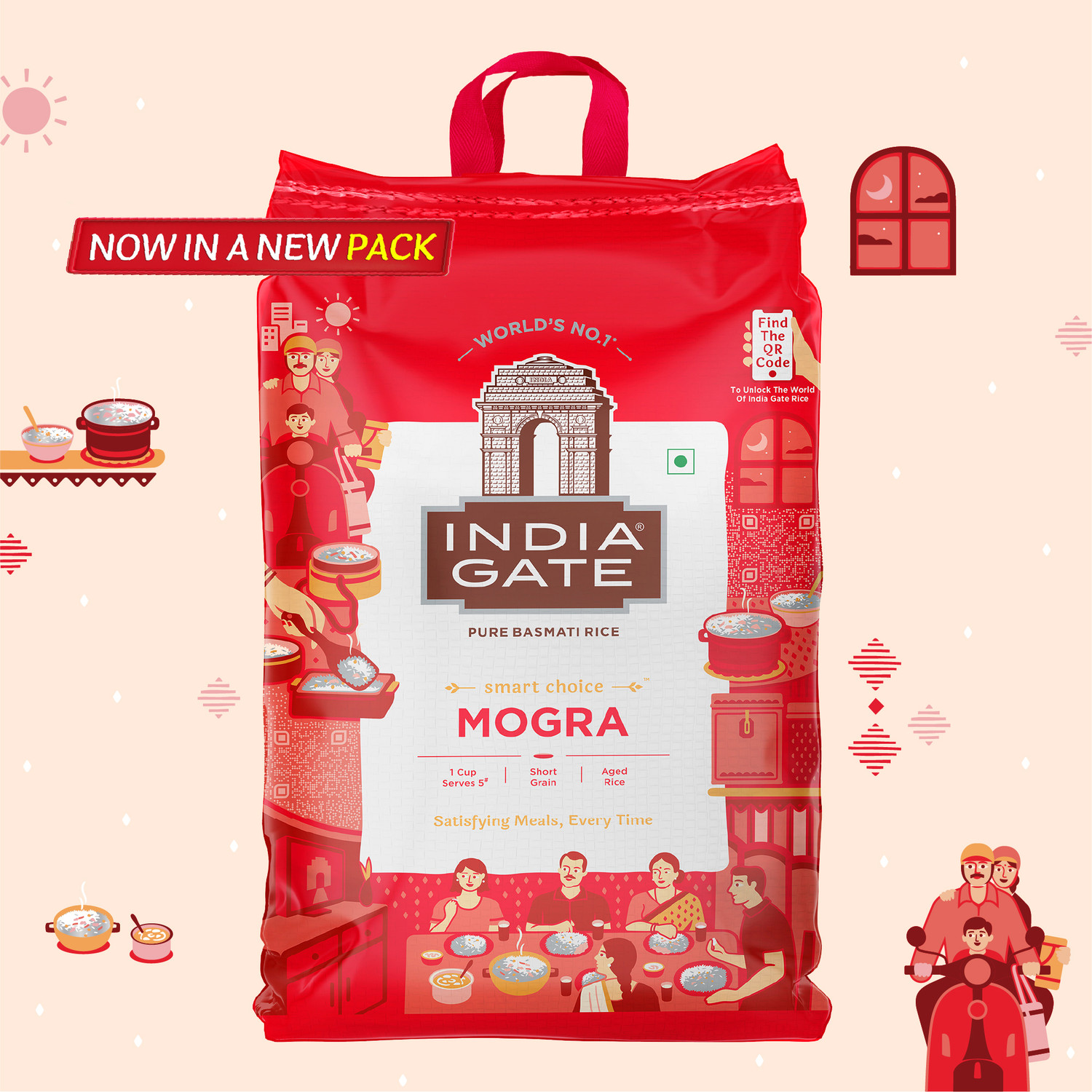 Image of INDIA GATE 1 Cup Serves 5 Mogra | Aged Rice | Smart Choice Basmati Rice (Polished)