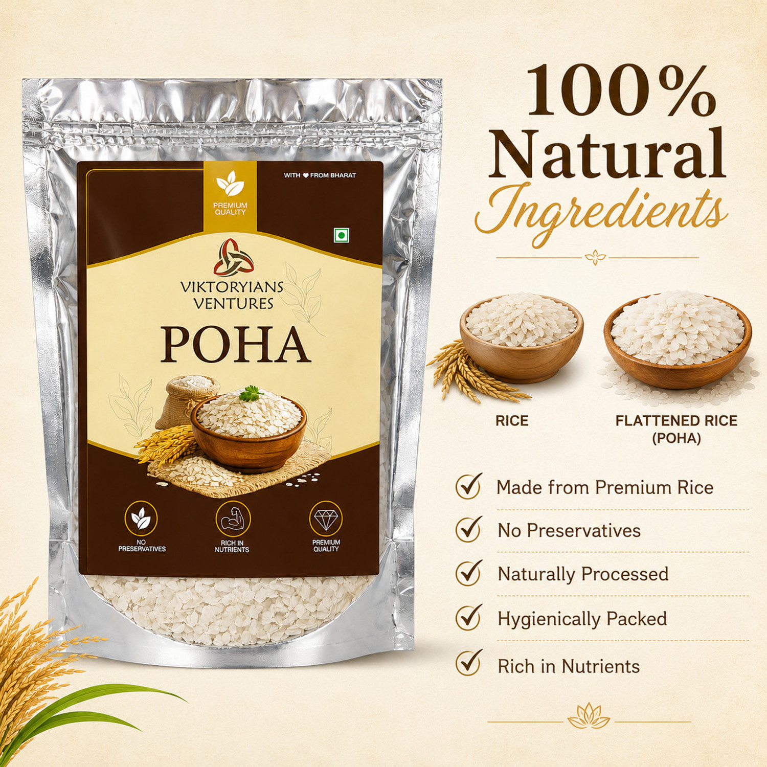 Image of VIKTORYIANS VENTURES Premium Poha 500GM Poha (Medium Grain)