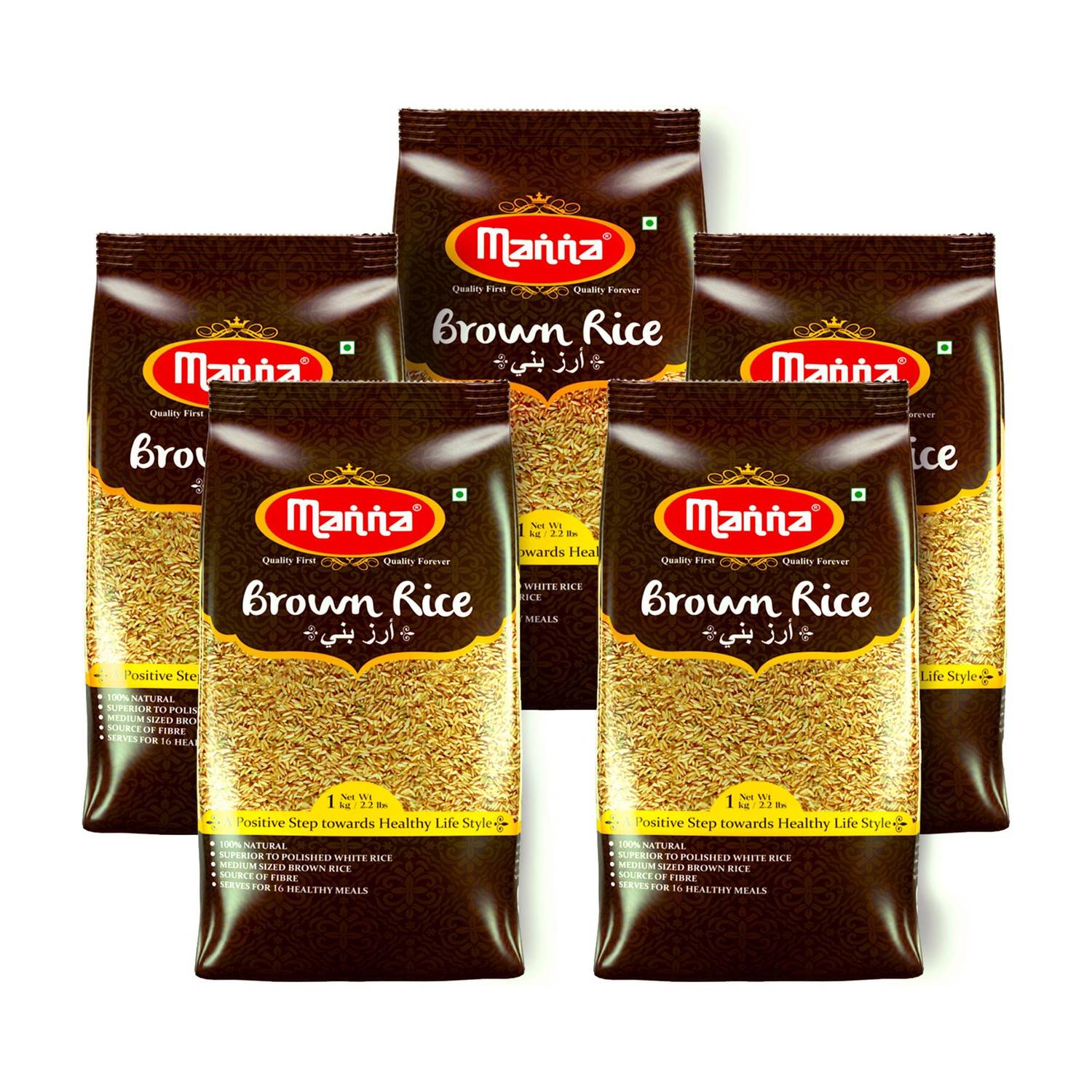 Manna Brown Rice 5kg (1kg x 5 Packs) - Premium Quality, Long Grain, Unpolished. 100% Natural. Naturally Low GI, High in Fibre. Helps Control Diabetes Brown Rice (Medium Grain) Brown Rice (Medium Grain)