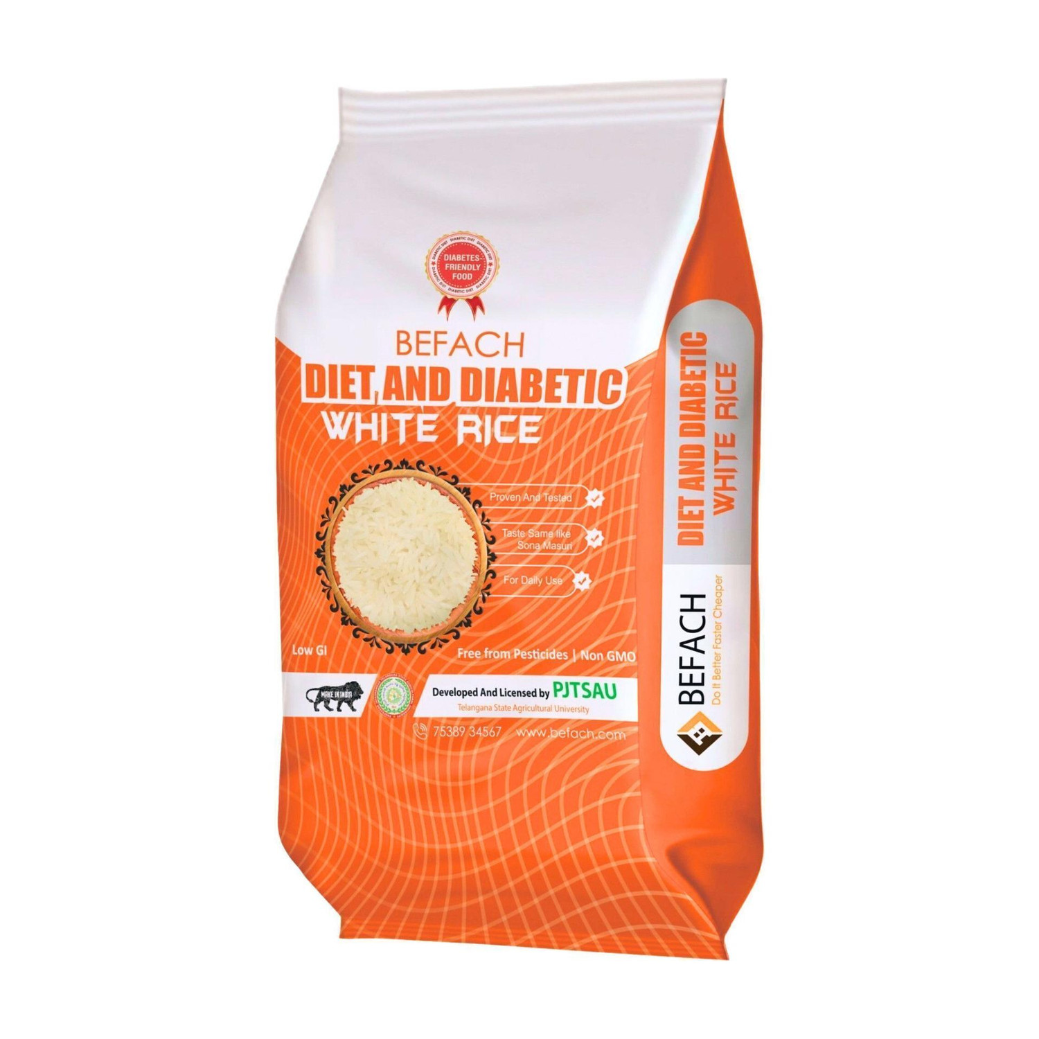 Image of Befach Fortified Low GI White Rice for Sugar Free Weight Loss Everyday Rice (Medium Grain, Polished)