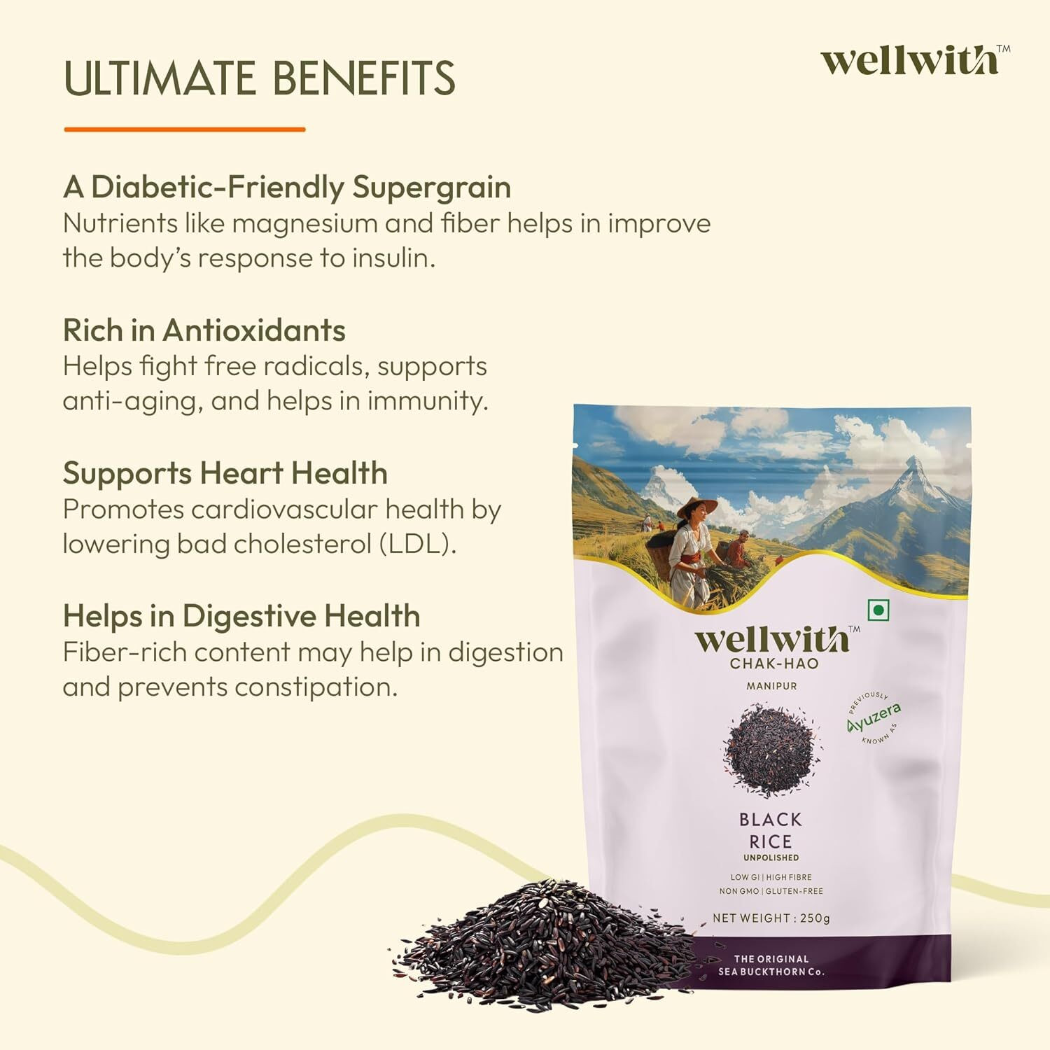 Image of Ayuzera by Wellwith All Naturals High Fibre Black Rice Rich in Antioxidants Black Black Rice (Full Grain)