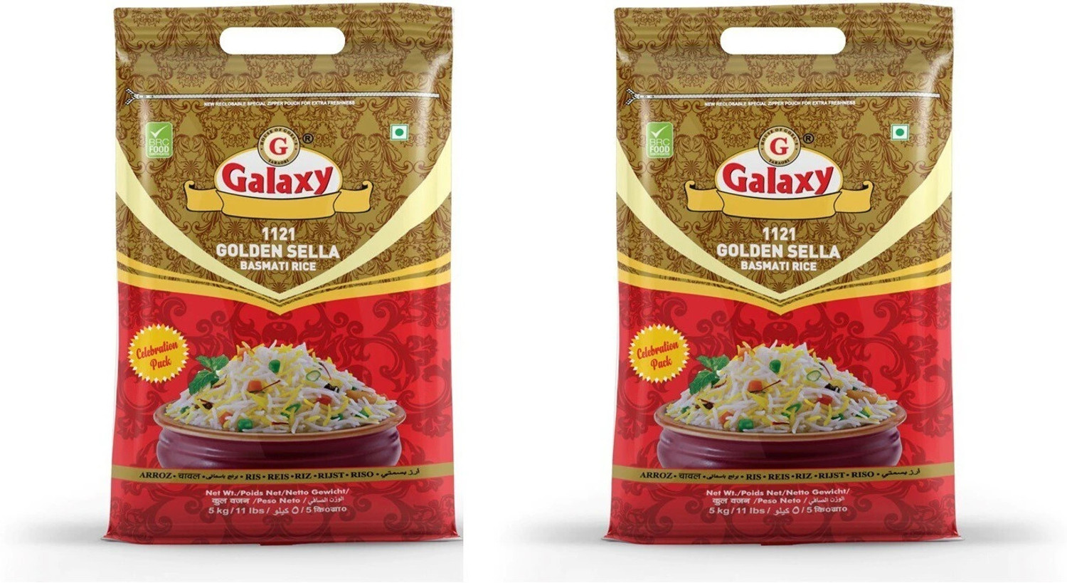 Image of GALAXY 1121 Golden Sella, Aromatic Authentic Aged Biryani Rice, 5 Kg Pack of 2 Basmati Rice (Long Grain)