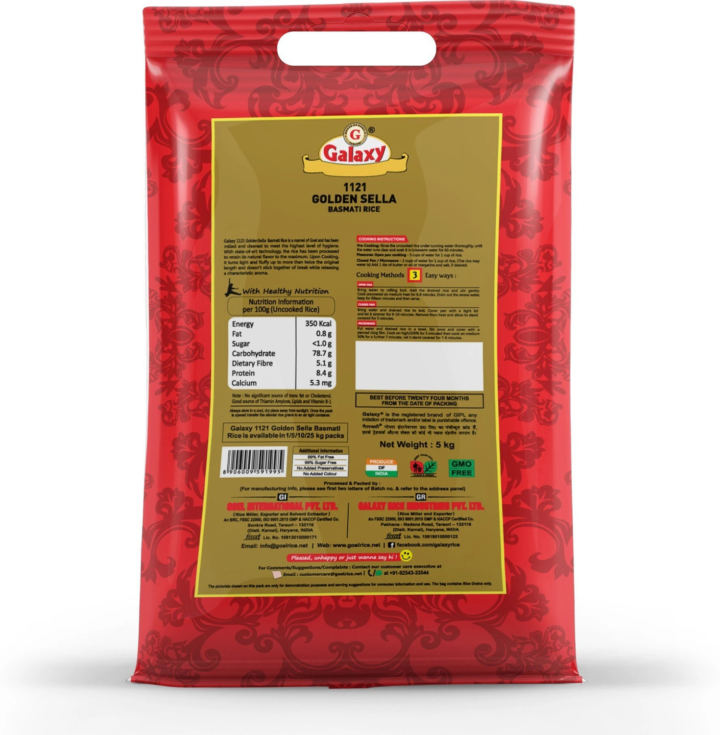 Image of GALAXY 1121 Golden Sella, Aromatic Authentic Aged Biryani Rice, 5 Kg Pack of 2 Basmati Rice (Long Grain)