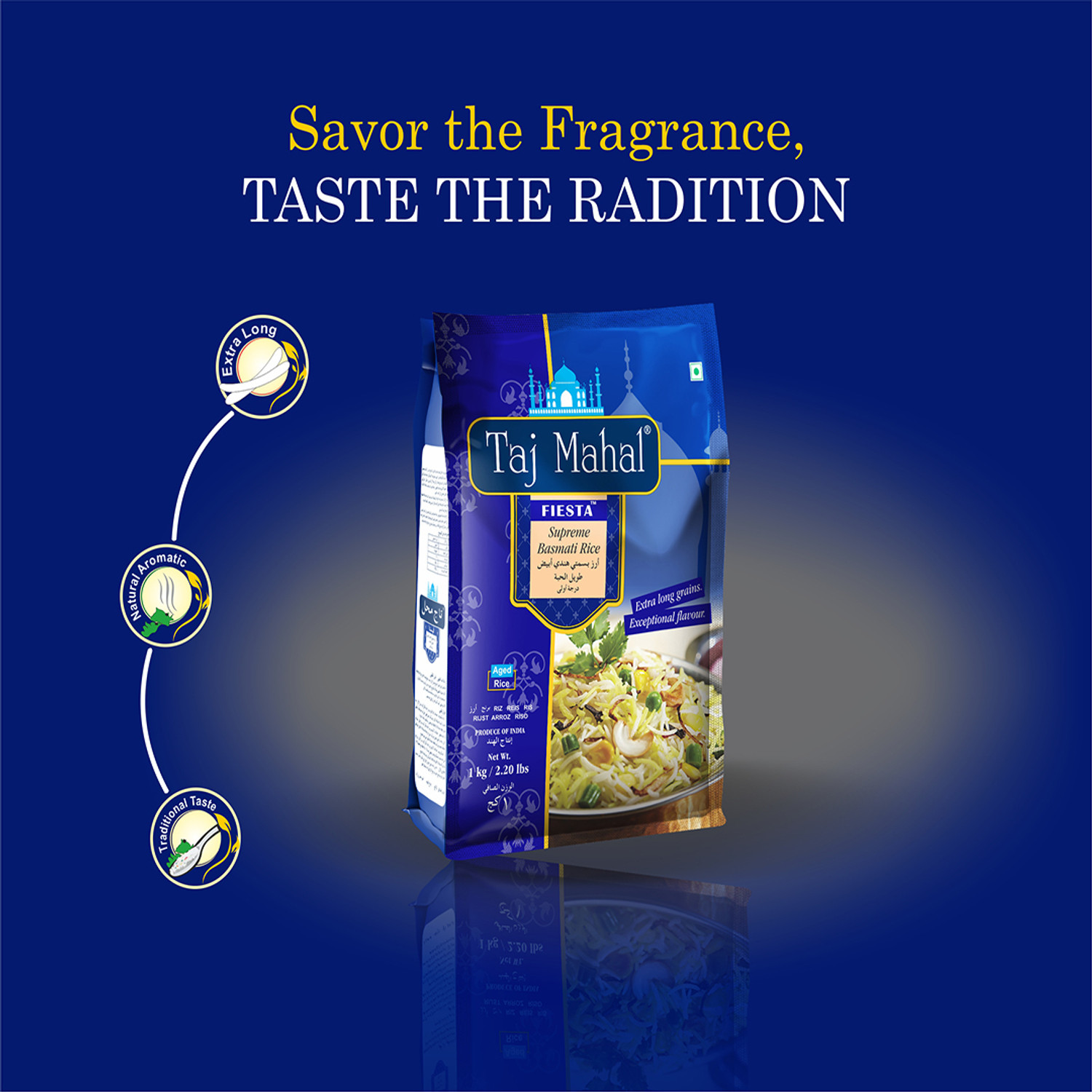 Image of Taj Mahal Fiesta Blue 1kg Basmati Rice (Long Grain, Steam)