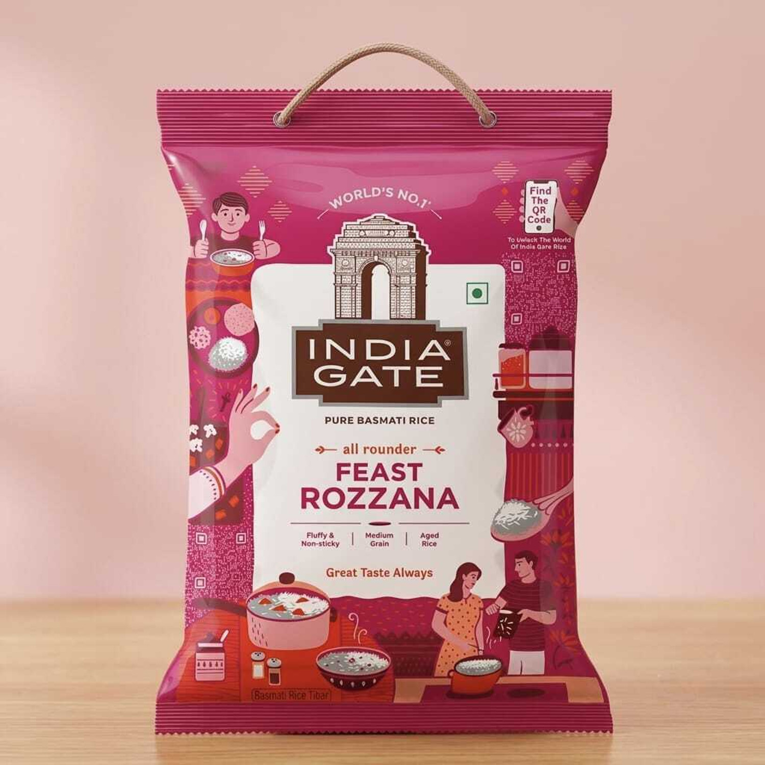 Image of INDIA GATE Feast Rozzana Basmati Rice - 5kg Basmati Rice (Medium Grain, Raw)