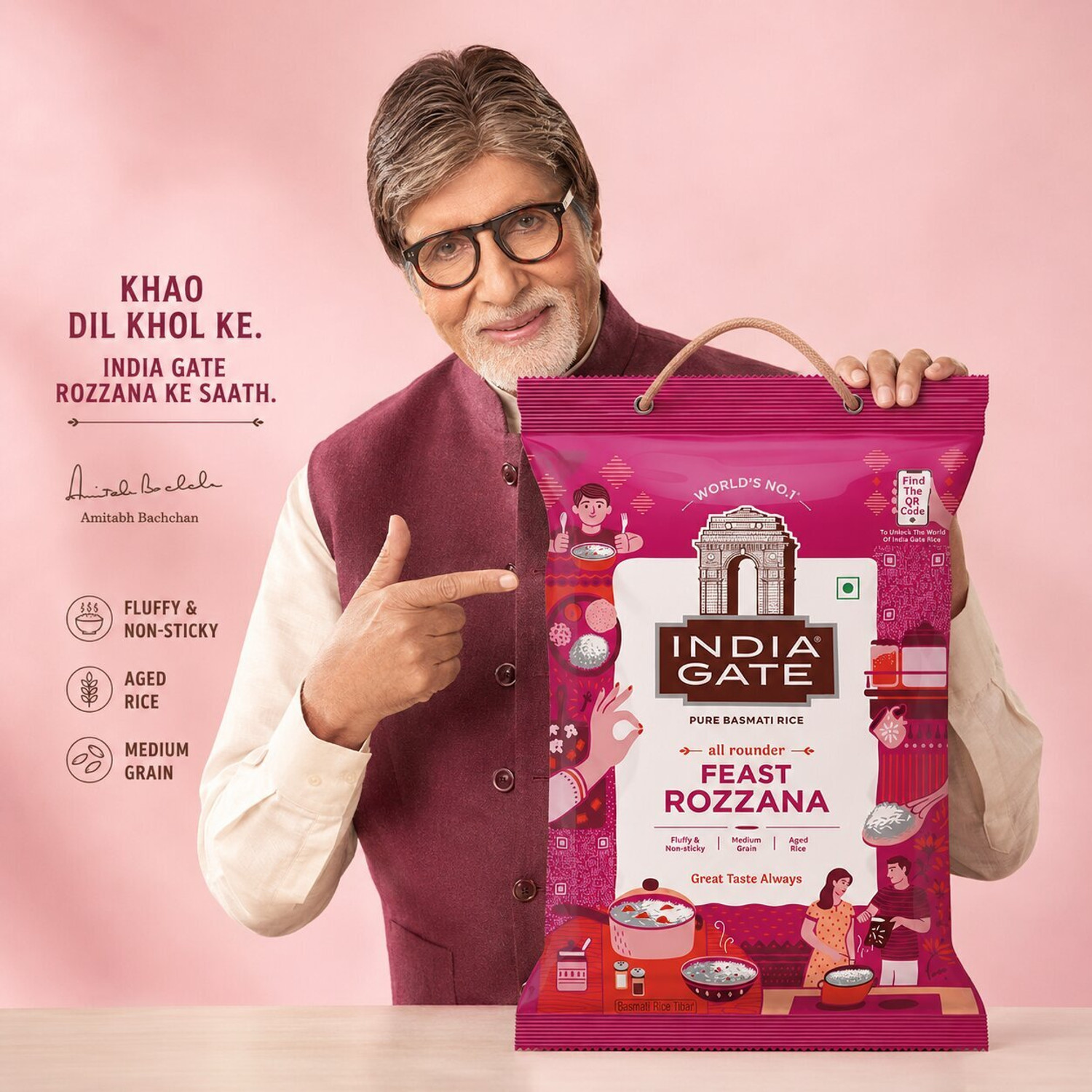 Image of INDIA GATE Feast Rozzana Basmati Rice - 5kg Basmati Rice (Medium Grain, Raw)
