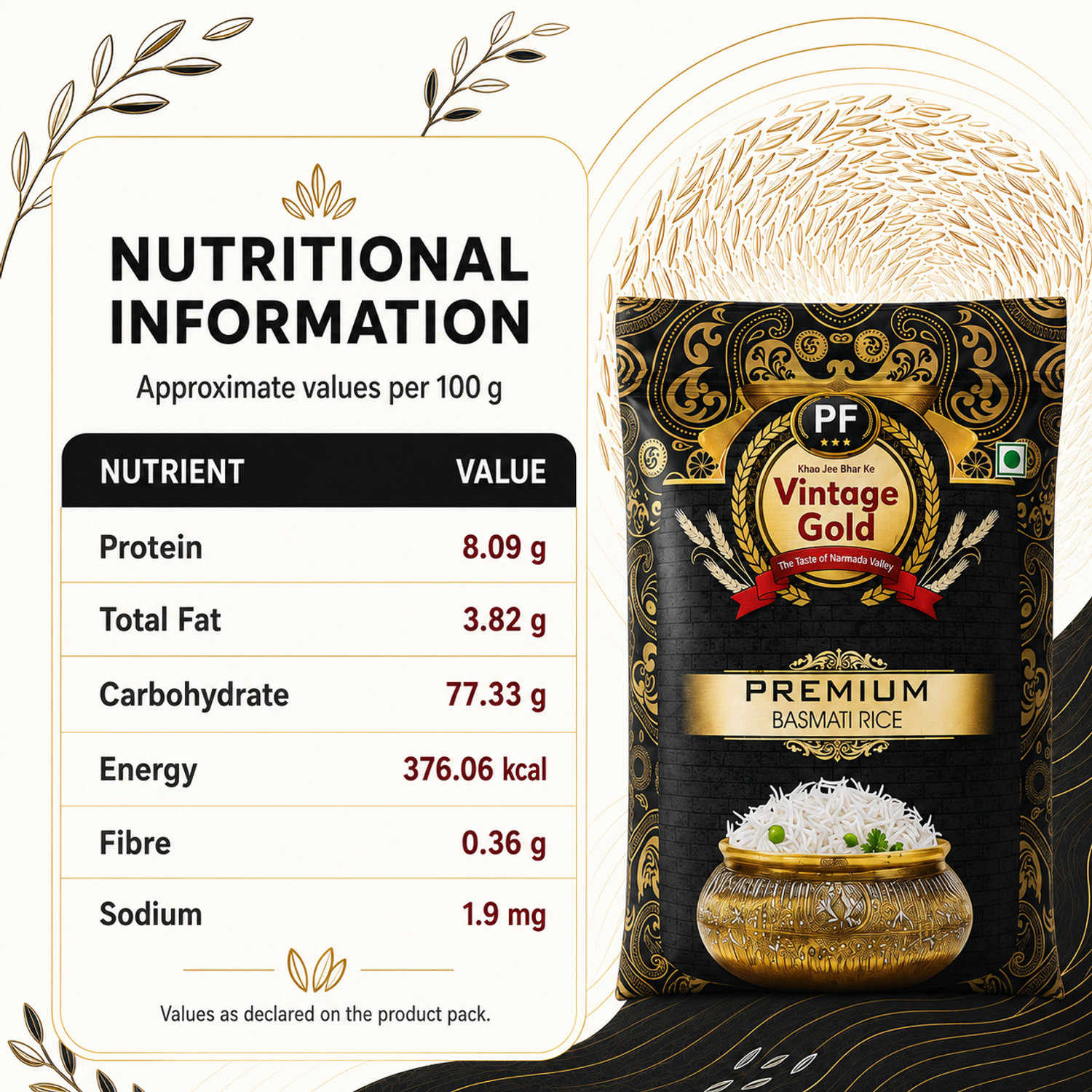 Image of Vintage Gold Premium Everyday Basmati Tibar Rice Rich Aroma Long Grains Cooked Upto 13.4MM* Basmati Rice (Long Grain, Raw)