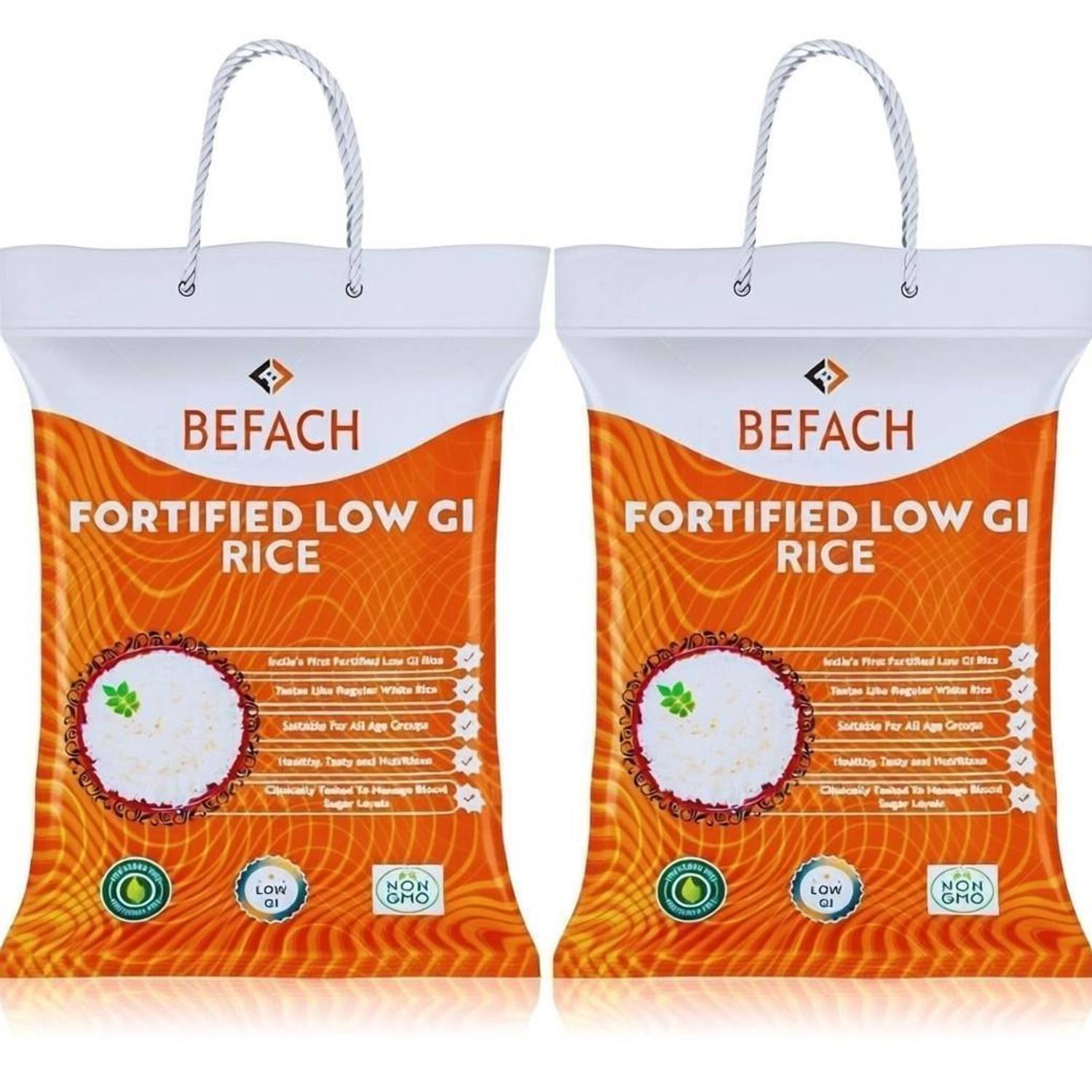 Befach Diabetic Friendly / Low Glycemic (GI) Index (pack of 2) Sona Masoori Rice (Medium Grain, Polished)
