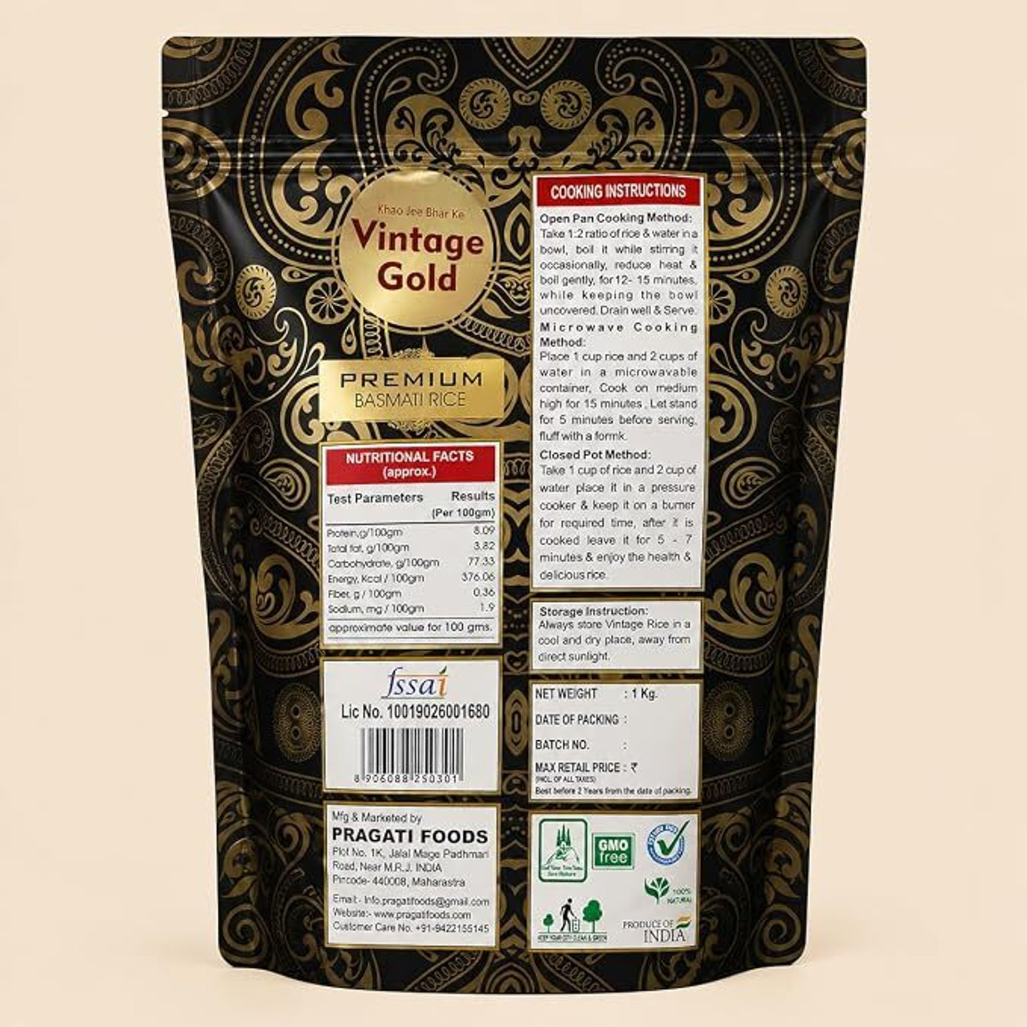 Image of Vintage Gold Premium Everyday Basmati Tibar Rice Rich Aroma Long Grains Cooked Upto 13.4MM* Basmati Rice (Long Grain, Raw)