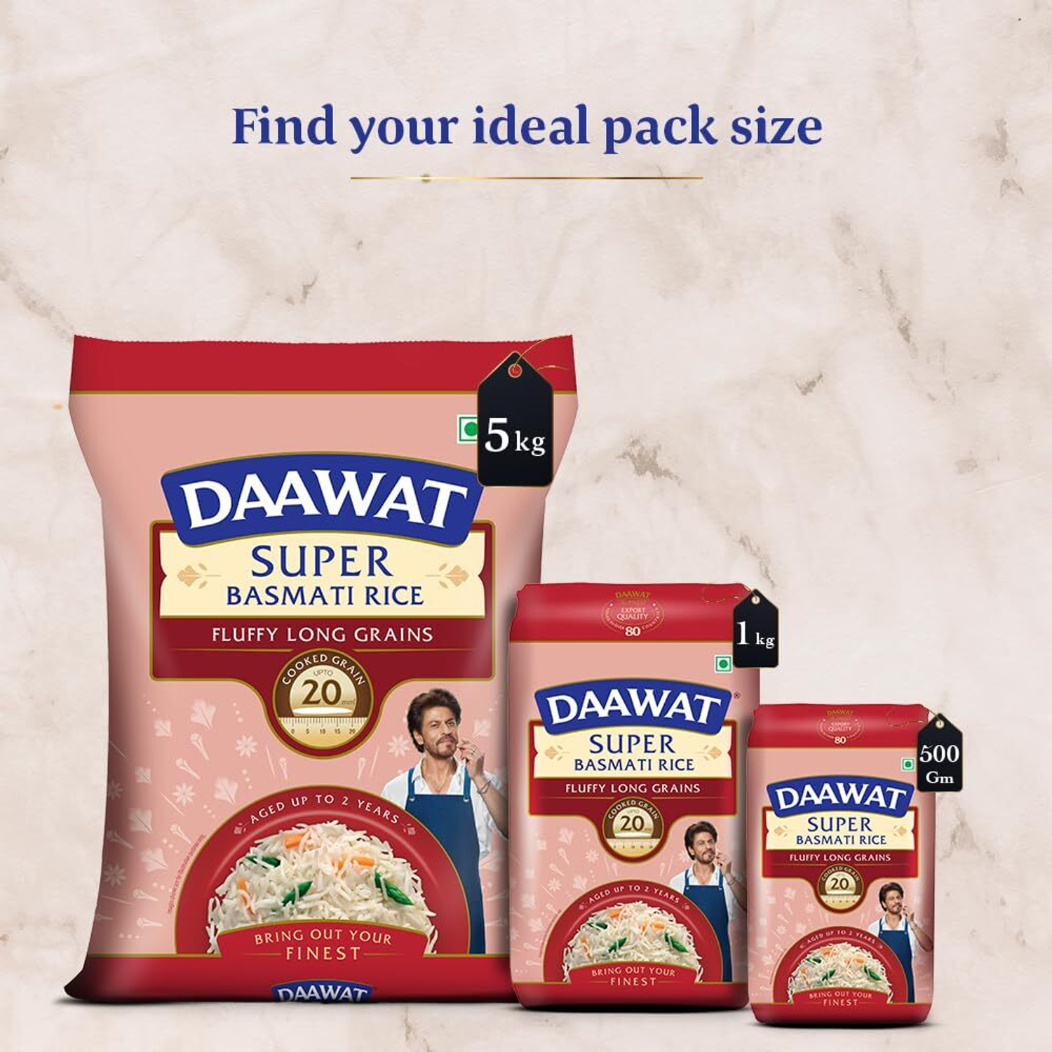 Image of Daawat Super Basmati Rice 1Kg | Fluffy Long Grains| Cooked upto 20mm*|A Basmati Rice (Long Grain, Raw)