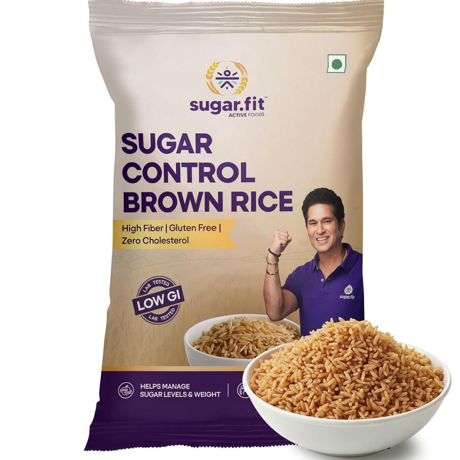 Image of Sugar.fit Sugar Control Low GI Brown Rice | High Fiber | 100% Organic | Diabetes Friendly Brown Sona Masoori Rice (Full Grain, Unpolished) (1 kg)