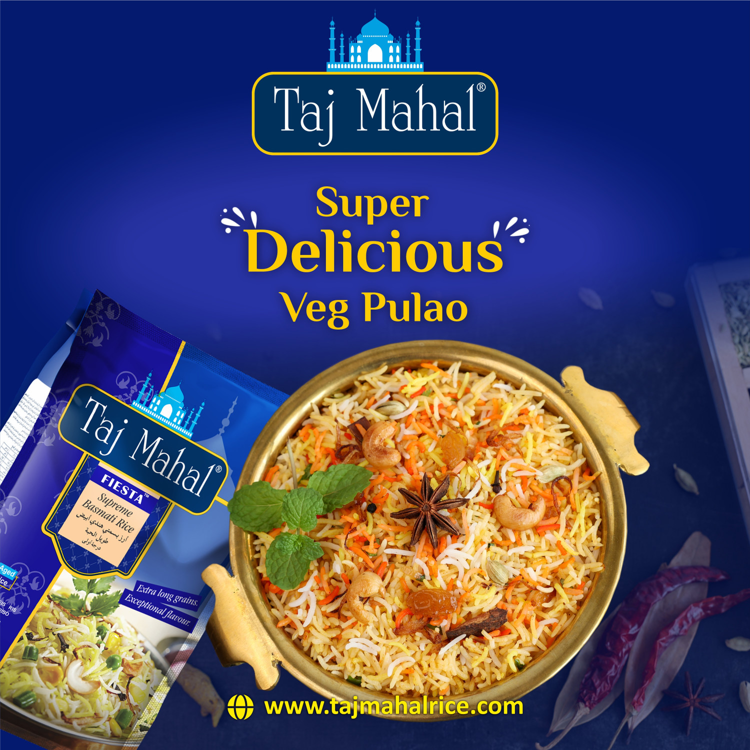 Image of Taj Mahal Fiesta Blue 1kg Basmati Rice (Long Grain, Steam)