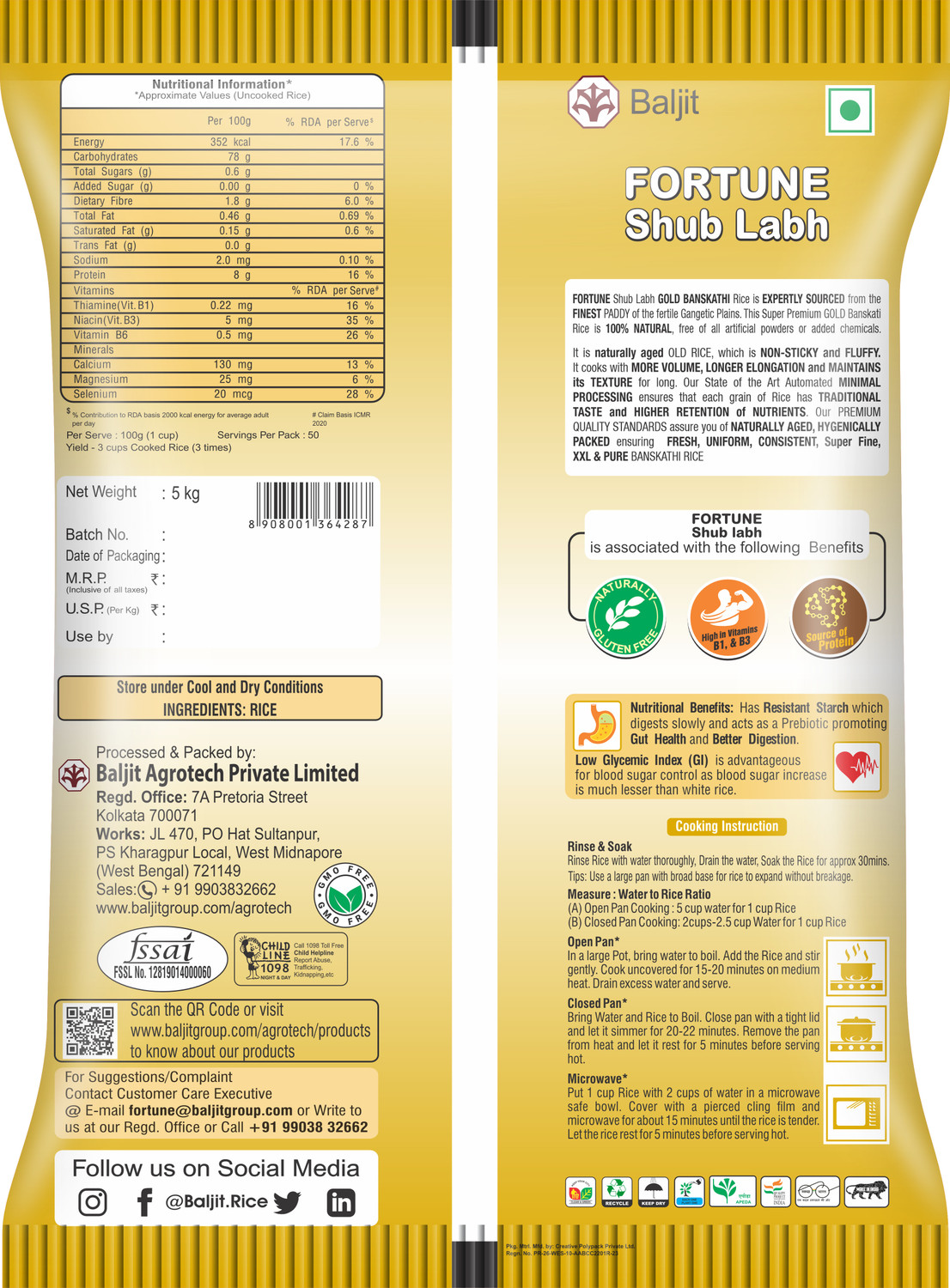 Image of FORTUNE Shub Labh Gold Super Premium Banskati Rice (Long Grain, Unpolished)