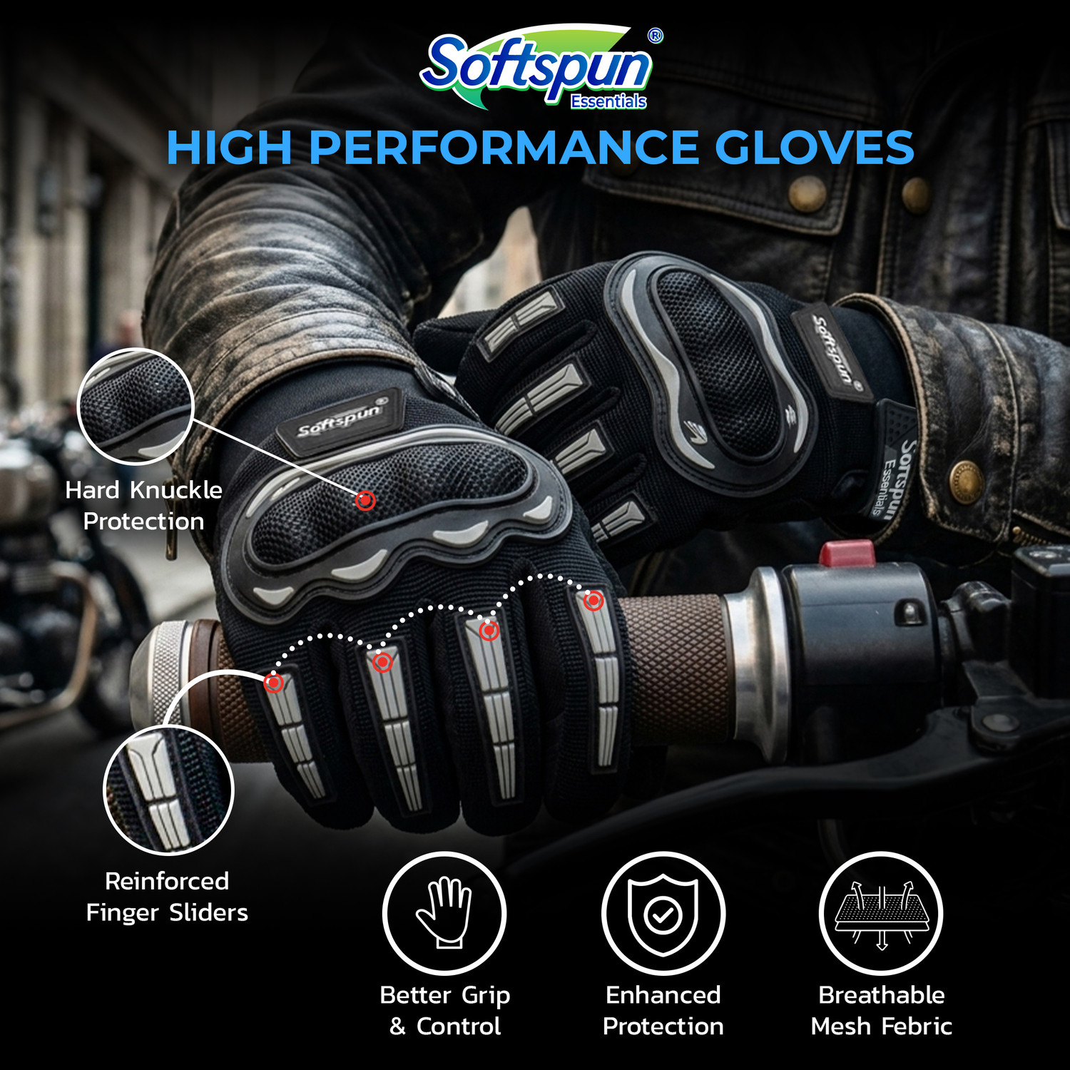 Image of SOFTSPUN Essentials Motorcycle Riding Gloves ,balaclava Riding Gloves