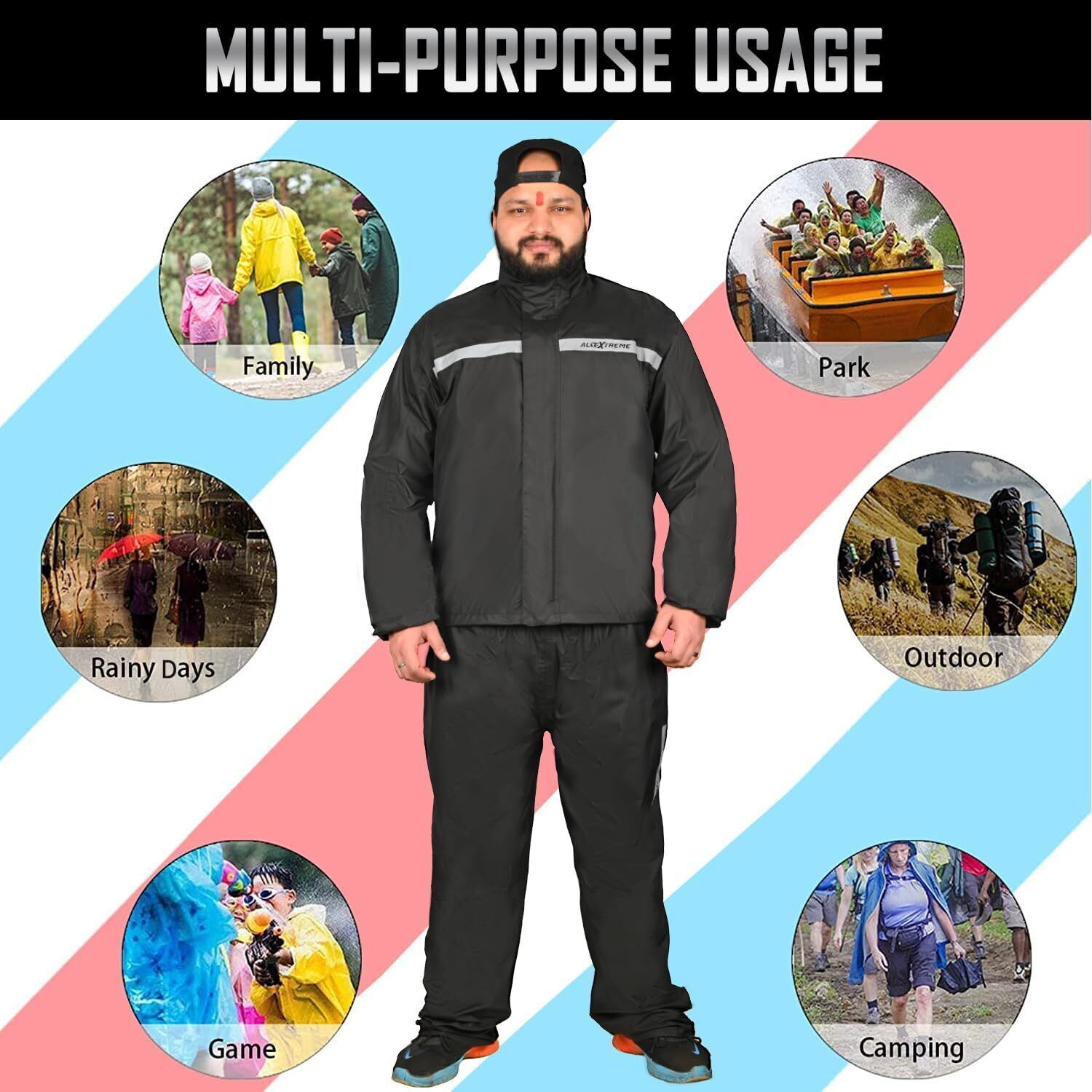Image of ALLEXTREME Riding Jacket Rain Suit Cover with Pant PU Coated Polyester Fabric for Men's Riding Protective Jacket
