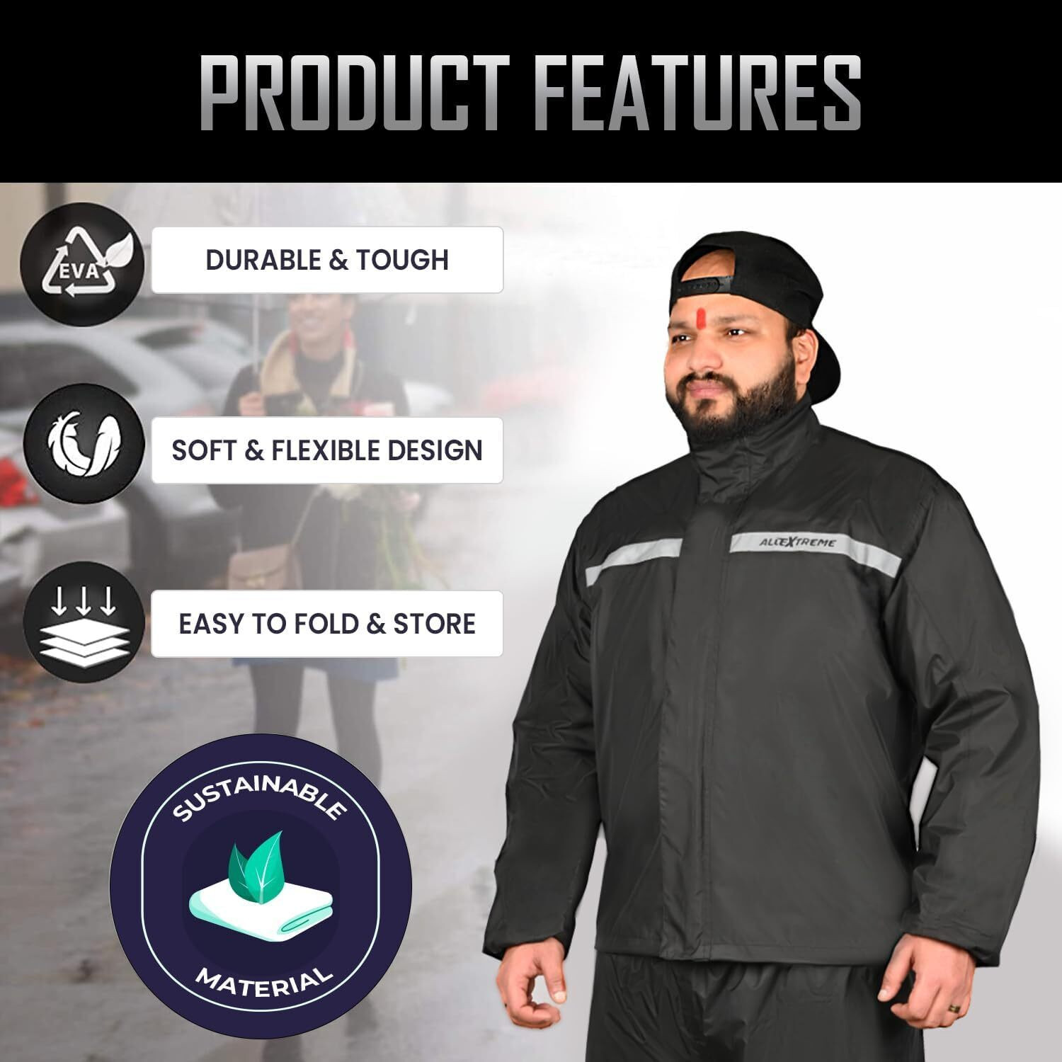Image of ALLEXTREME Riding Jacket Rain Suit Cover with Pant PU Coated Polyester Fabric for Men's Riding Protective Jacket