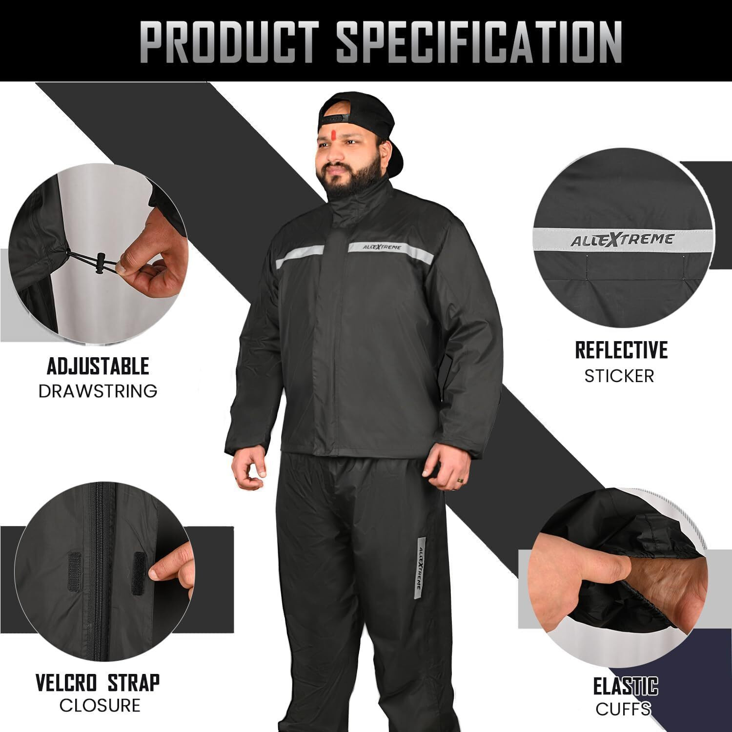 Image of ALLEXTREME Riding Jacket Rain Suit Cover with Pant PU Coated Polyester Fabric for Men's Riding Protective Jacket