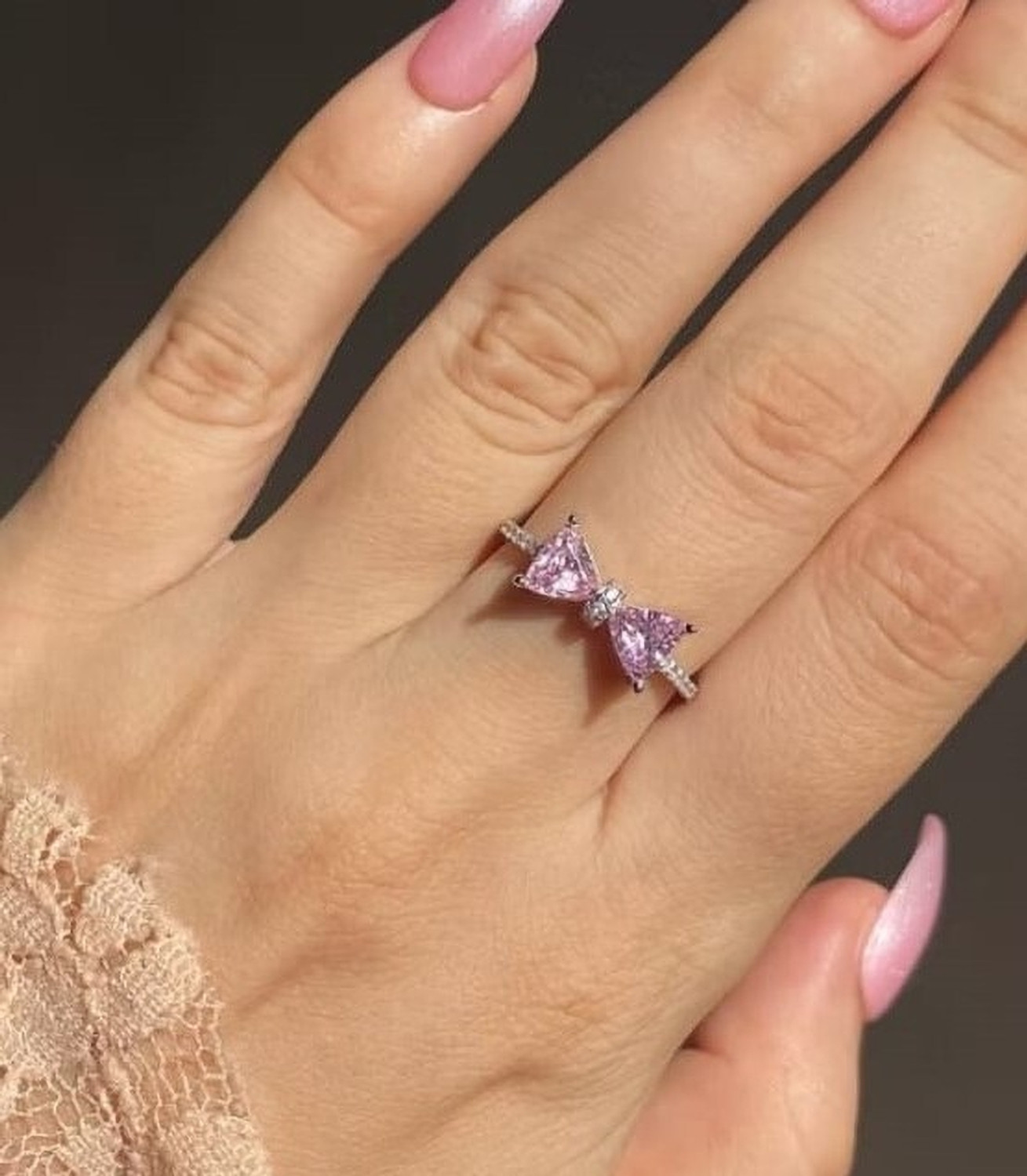 Image of LBTK Korean Barbie bow ring stainless Stainless Steel Cubic Zirconia Silver Plated Ring