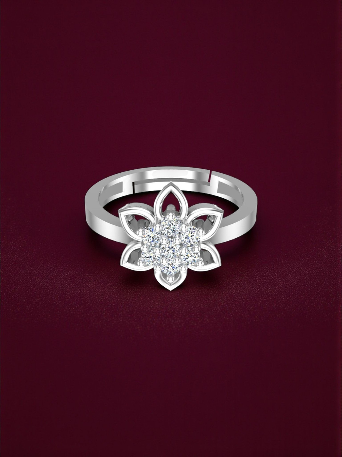 Image of SH24K Pure 925 Sterling Silver Ring For Woman | Adjustable Rhodium Plated Ring | Sterling Silver Cubic Zirconia Rhodium Plated Ring