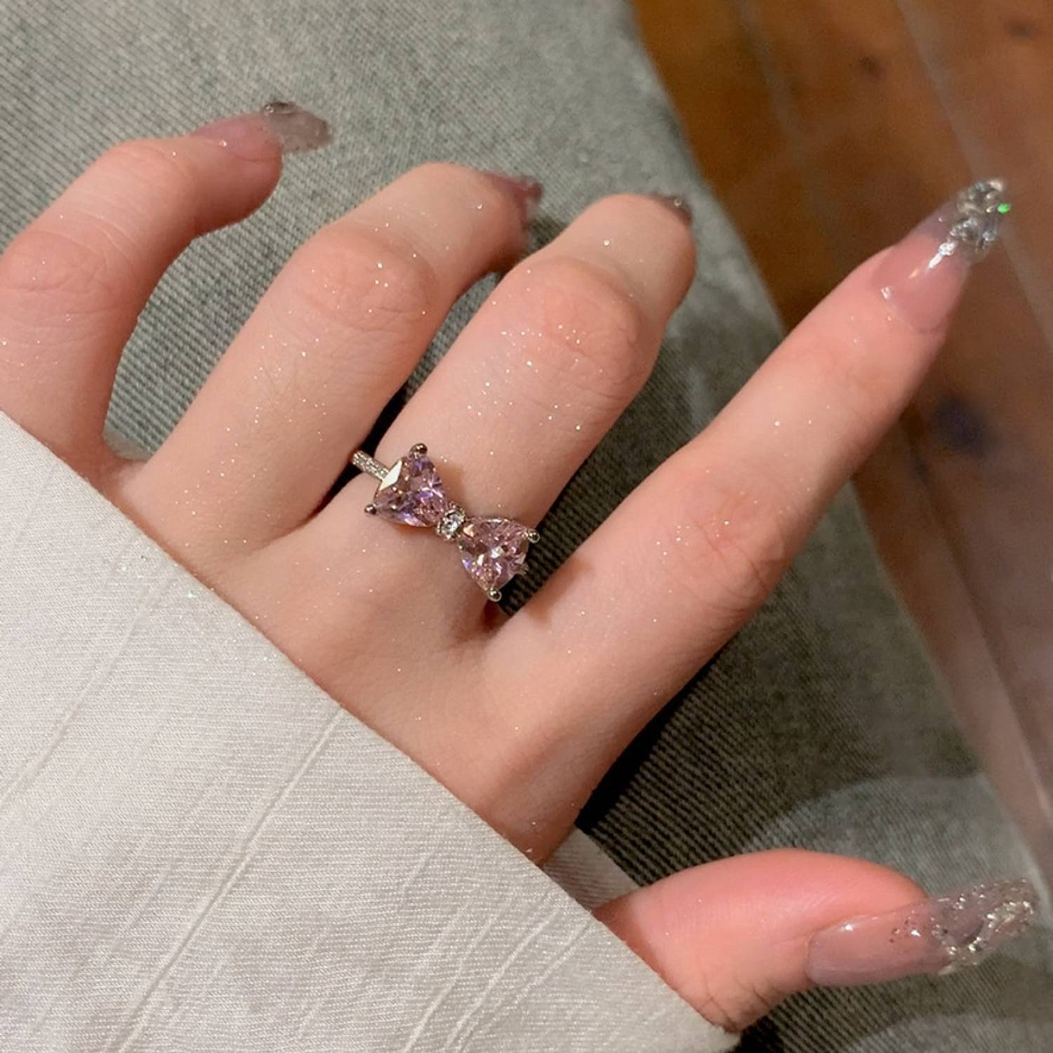 Modeflix Cute Bow-Style Pink Stone Ring - Image 3